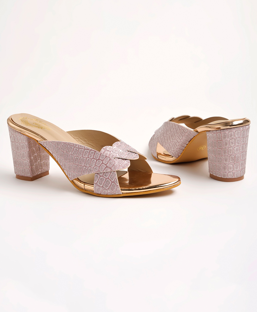 Shoetopia Woven Designed Strap Block Heel Sandals - Pink-picture-18