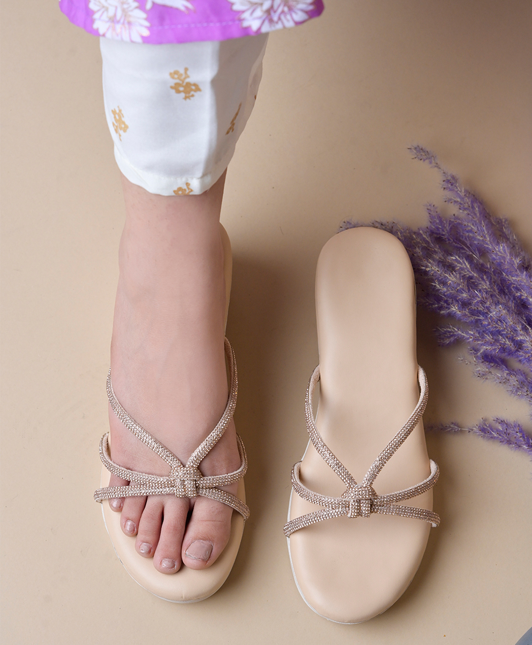 Shoetopia Stone Embellished Strap Heels - Golden-picture-24