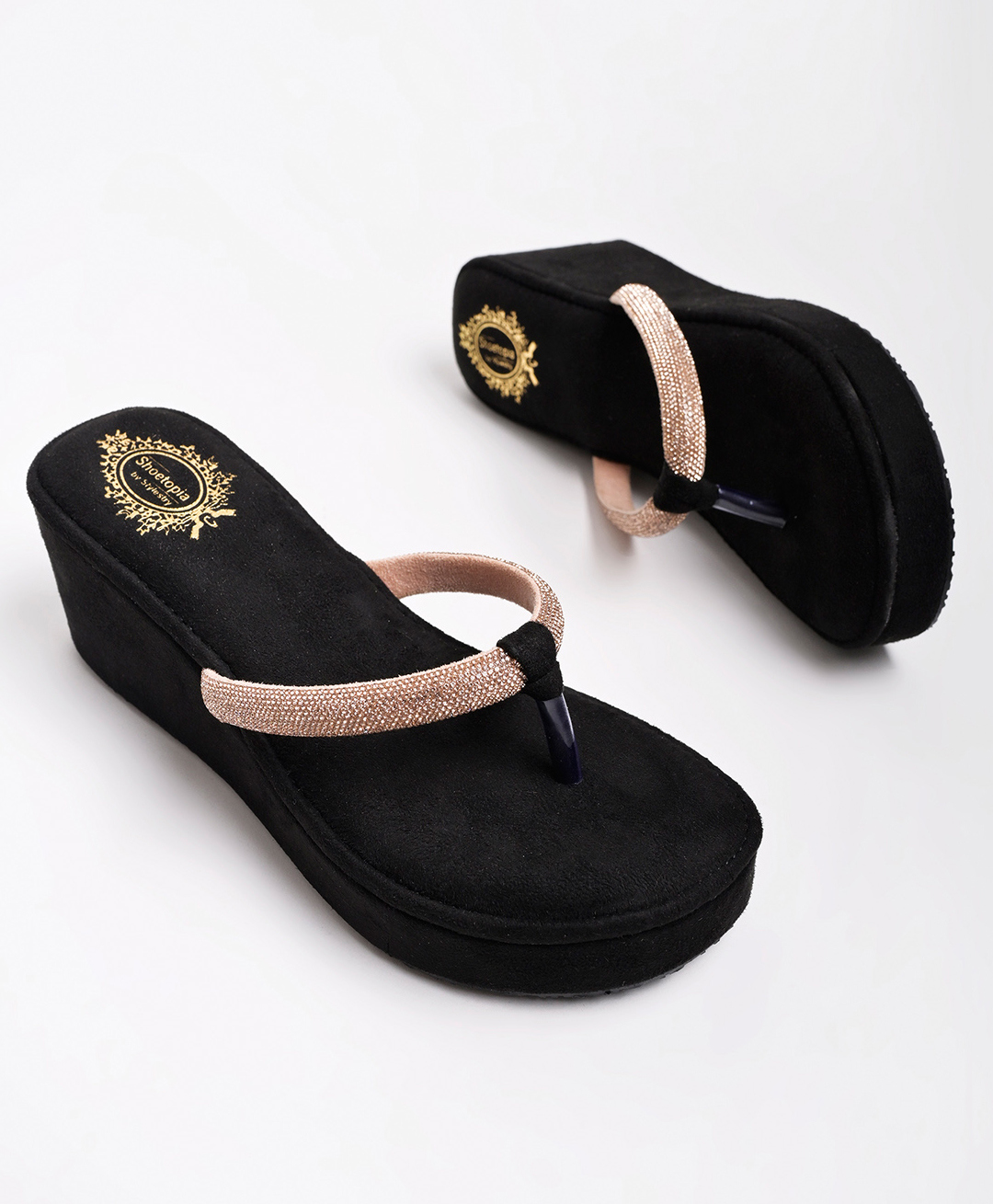 Shoetopia Platform Wedge Stone Embellished Strap Sandals - Rose Gold-picture-24