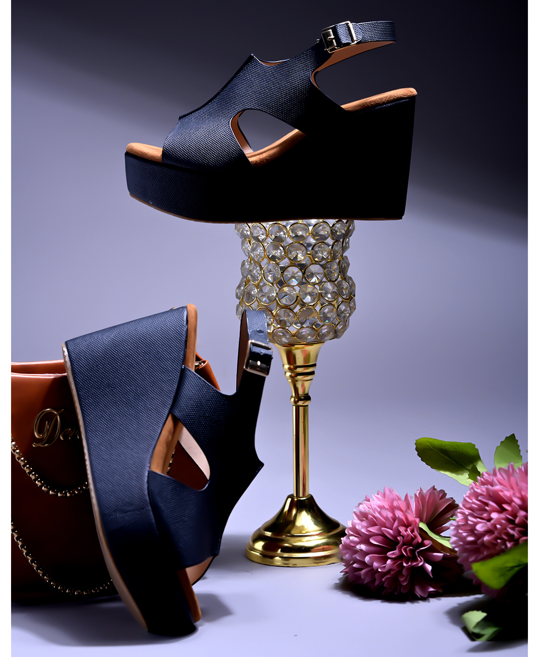 Shoetopia Ankle Strap Textured Platform Wedge Sandals - Black-image-41
