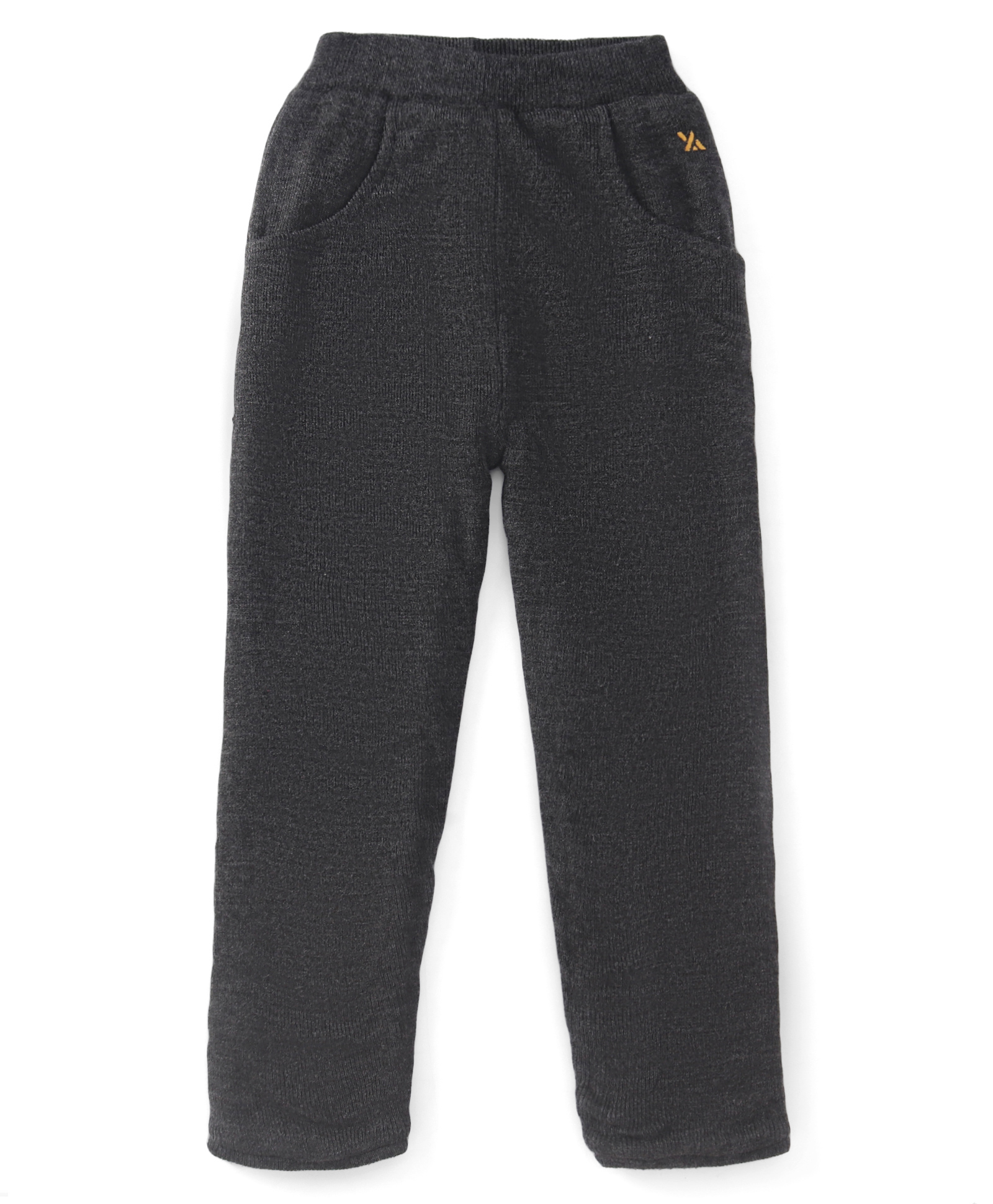 Yellow Apple Knit Full Length Solid Colour Fleece Pant - Charcoal Grey-image-39