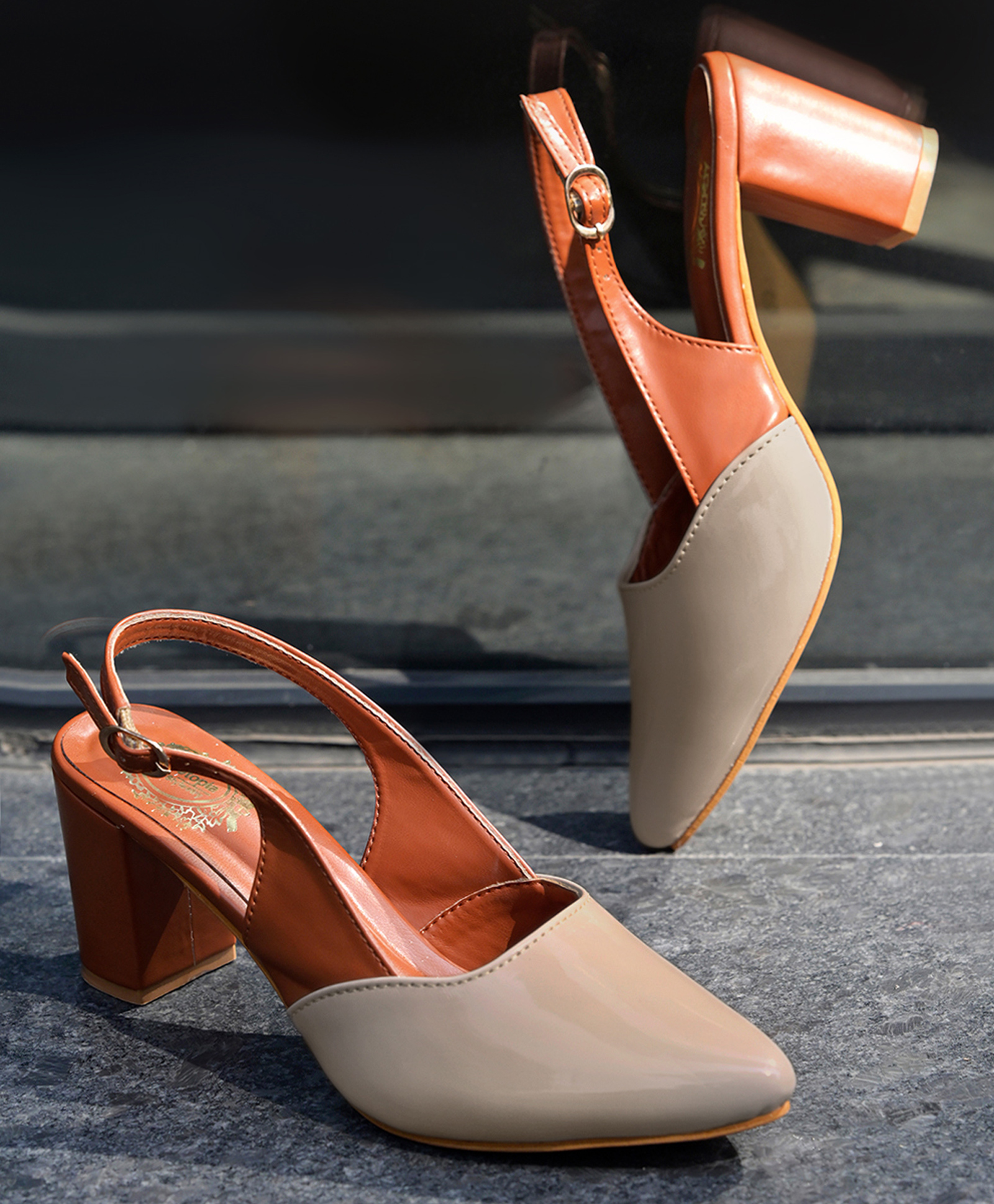 Shoetopia Gloss Finish With Buckle Closure Block Heel Sandals - Cream-image-35