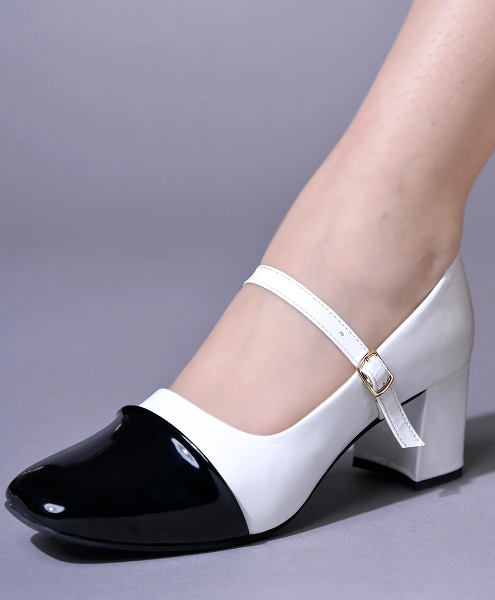 Shoetopia Colour Blocked Mary Jane Heeled Ballerinas - Black-image-32