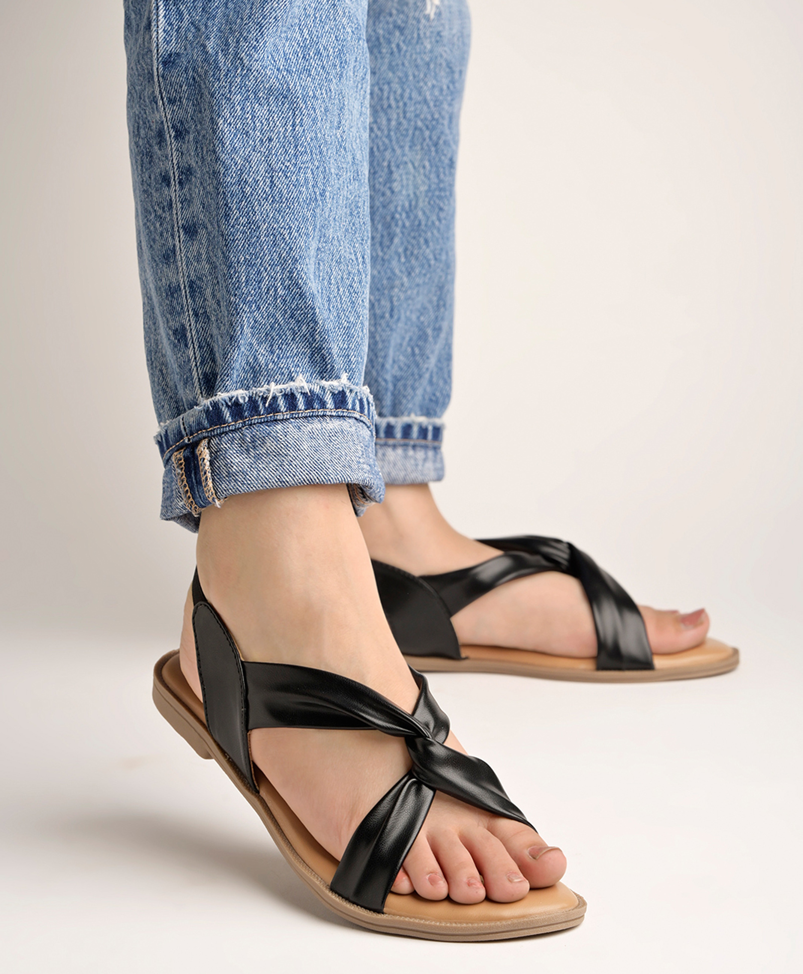 Shoetopia Twisted Knot Designed Slip Ons Sandals - Black-picture-17