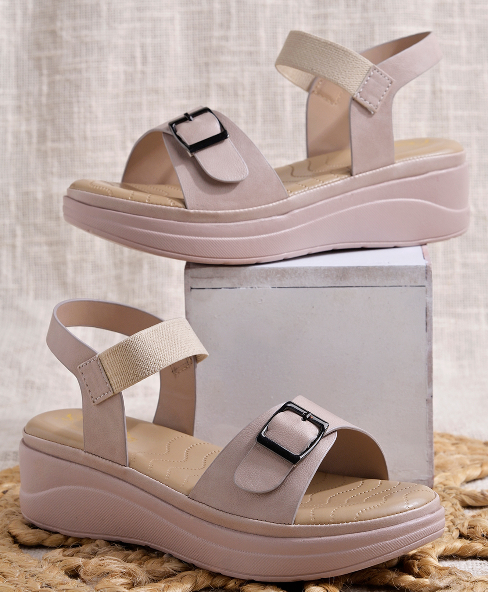 Shoetopia Solid Buckle Closure Sandals - Cream-picture-18