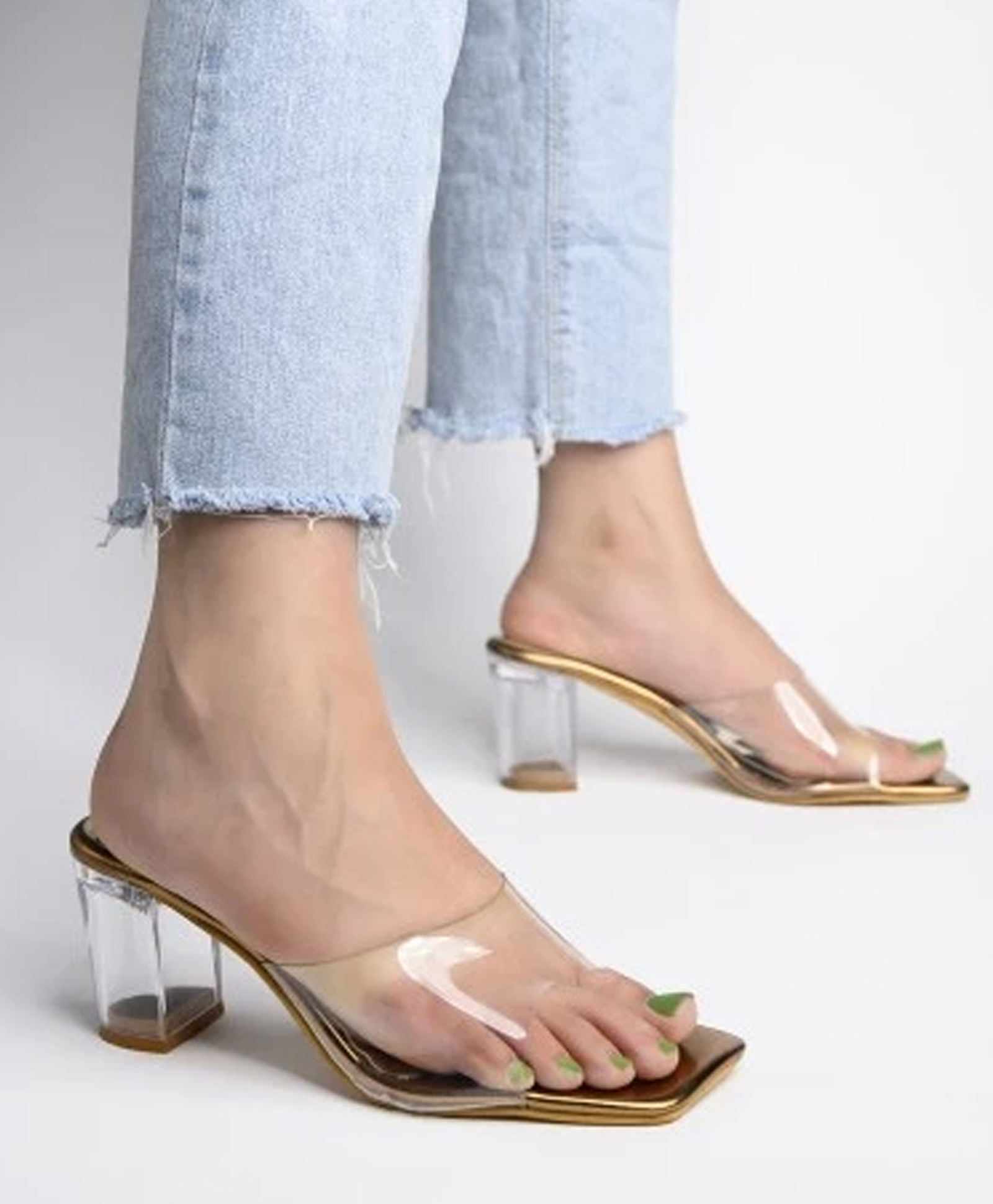 Shoetopia Transparent Strap Detailed Mule Heel Sandals - Brown-picture-18