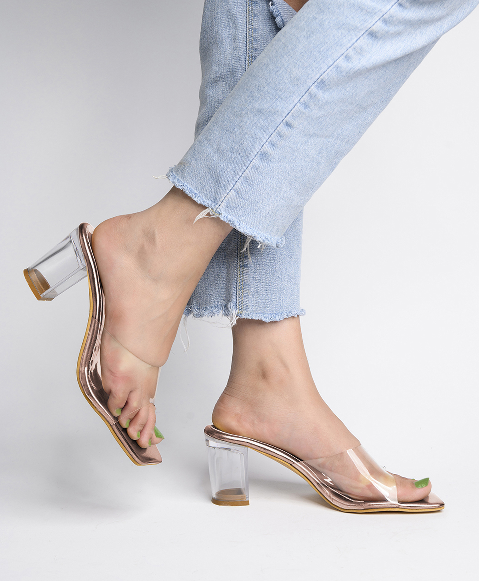 Shoetopia Transparent Strap Detailed Mule Heel Sandals - Pink-picture-21