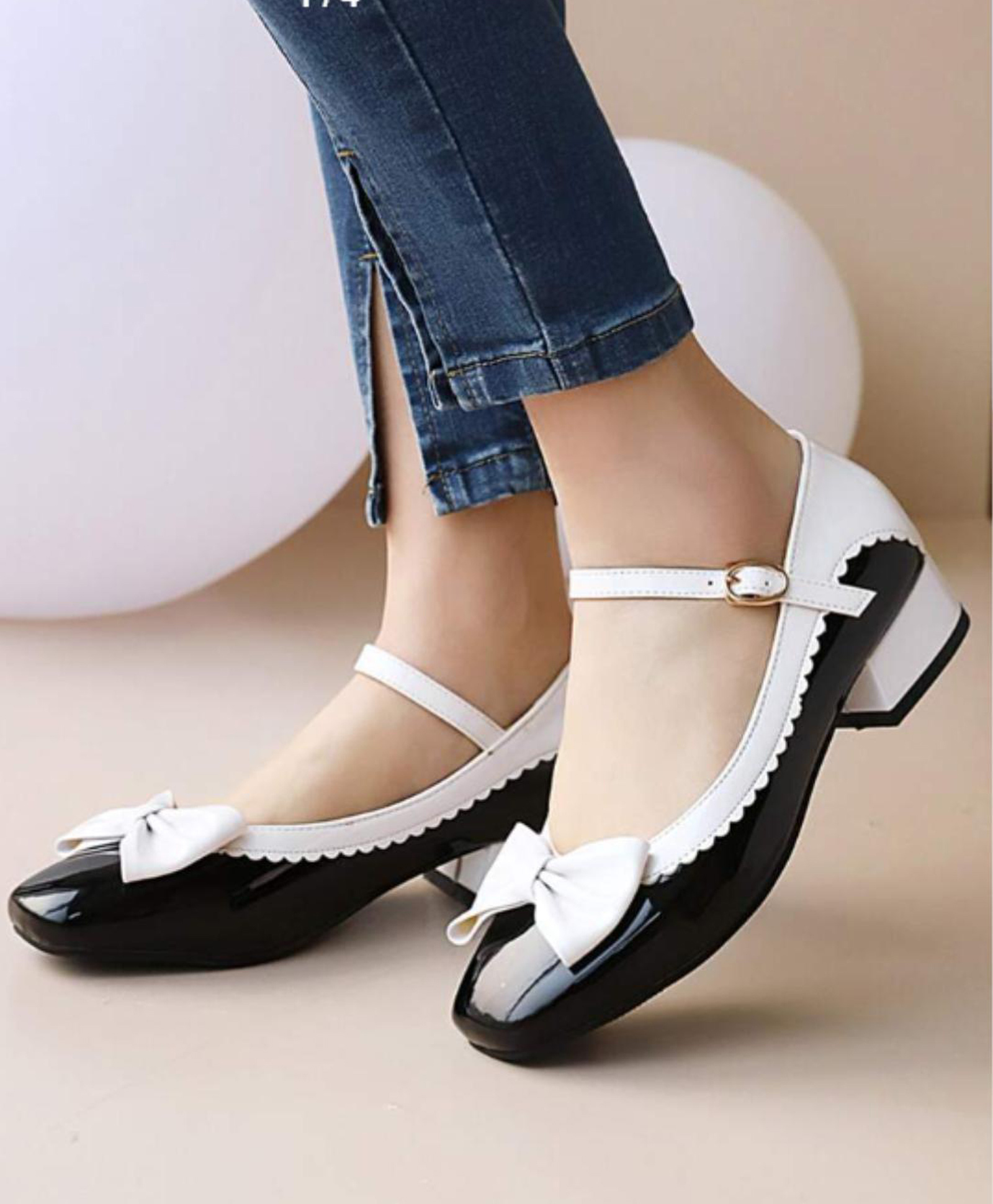 Shoetopia Bow Applique Detailed With Buckle Closure Mary Jane Ballerinas- Black-image-20