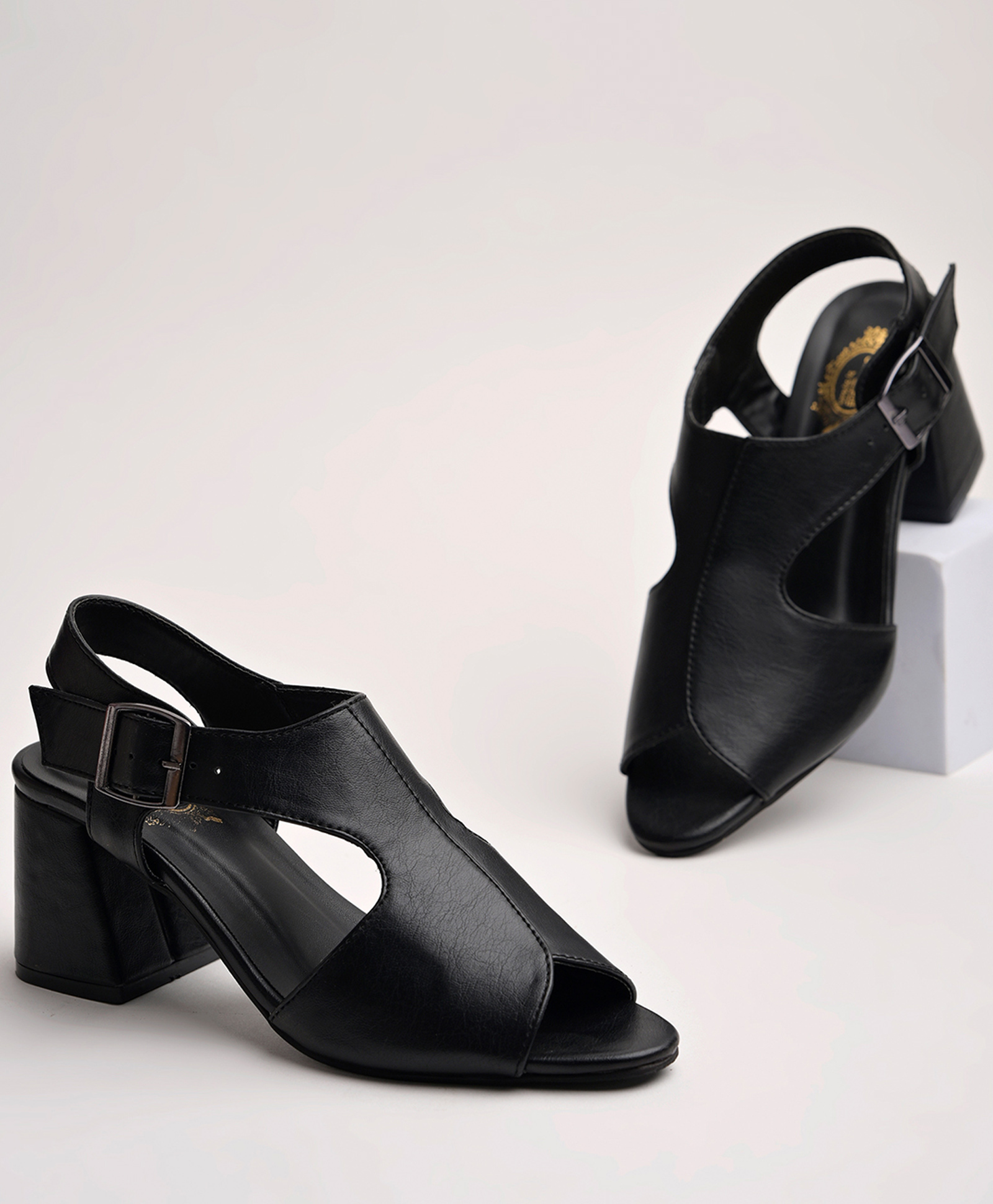 Shoetopia Solid With Buckle Closure Block Heel Sandals - Black-picture-23