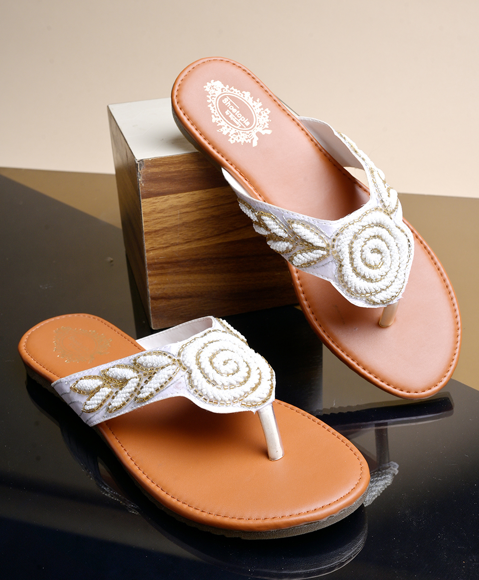 Shoetopia Floral Beaded Sandals - White-image-44