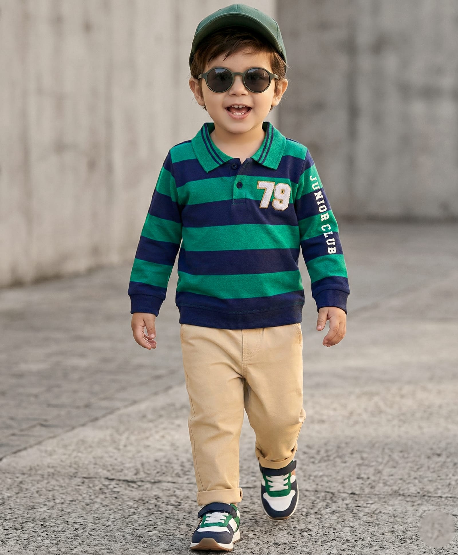 Babyhug Terry Knit Full Sleeves Striped Polo T-Shirt & Trouser Set - Multicolor-picture-10