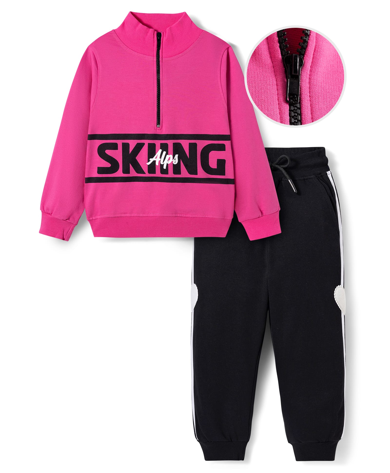 OLLINGTON ST. Cotton Knit Full Sleeves Skiing Text Printed Sweatshirt & Knit Joggers - Pink-image-37