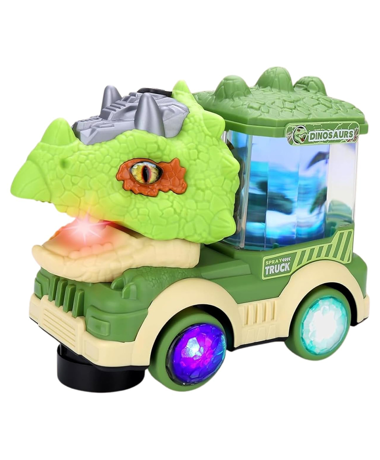 Kids Mandi Triceratops Dinosaur Car Toy | Spray Mist, Lights & Wheels Action-Packed Dino Toy for Kids, Ideal for Christmas & Birthday Gifts - Green-image-6