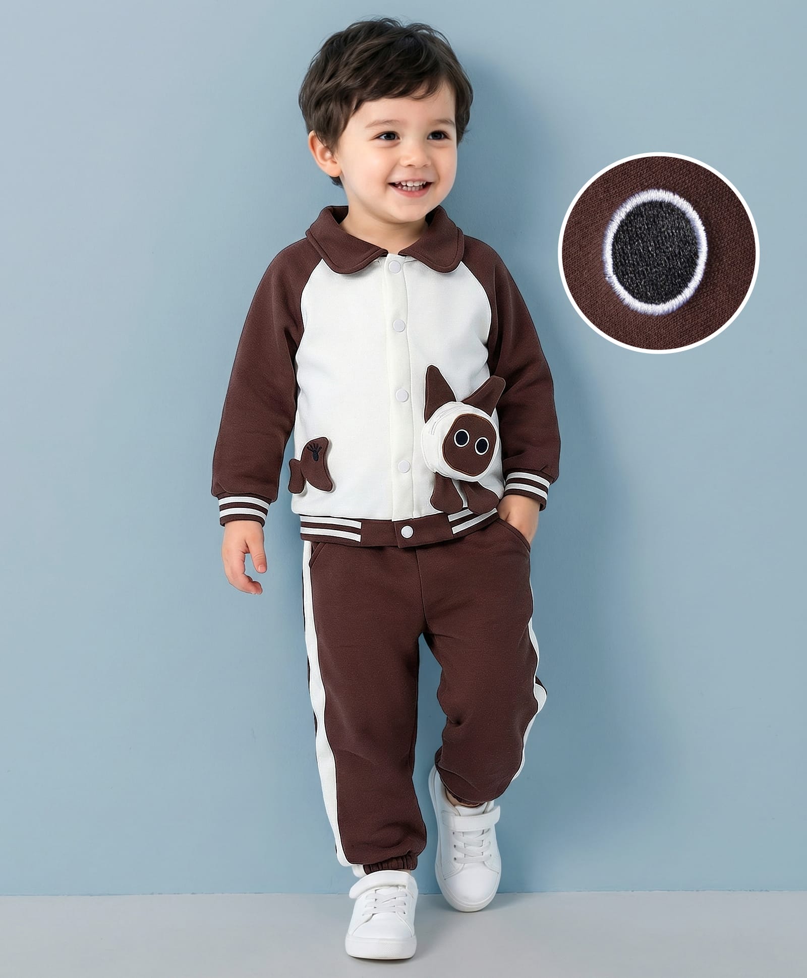 Mark & Mia Full Raglan Sleeves T-Shirt & Pant Set With Bunny Applique - Dark Brown-picture-31