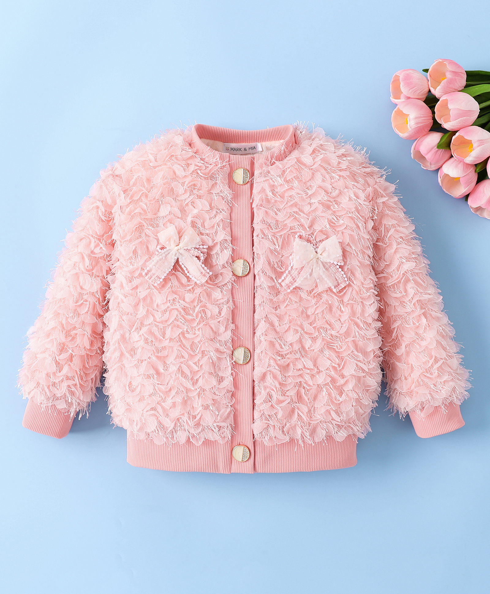 Mark & Mia Full Sleeves SweatJacket with Bow Applique & Frill Detailing - Pink-image-38