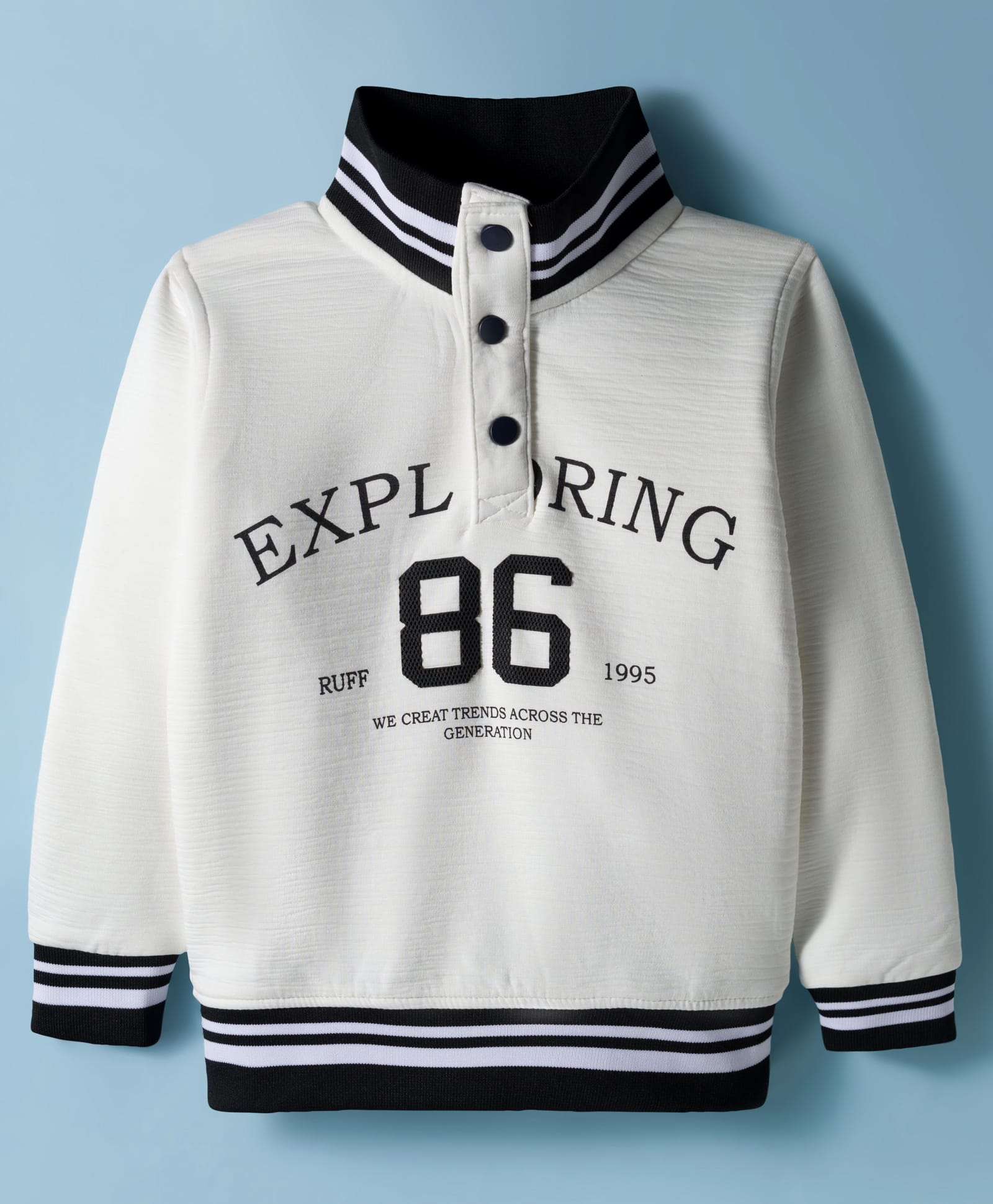 Ruff Cotton Knit Full Sleeves High Neck T-Shirt with Sport Theme Print - White-picture-38