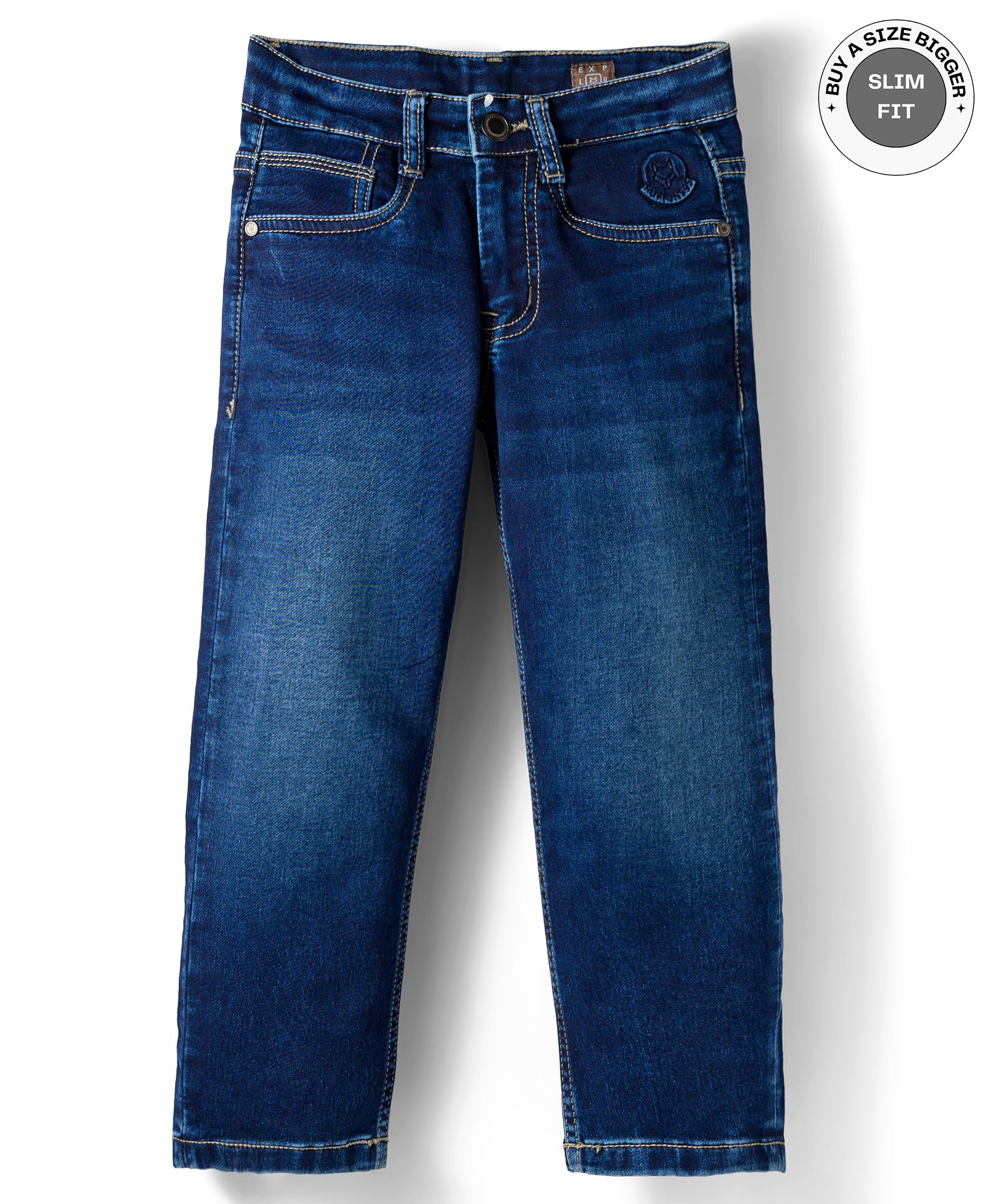 Ruff Denim Woven Full Length Straight Fit Washed Jeans - Navy Blue-picture-26
