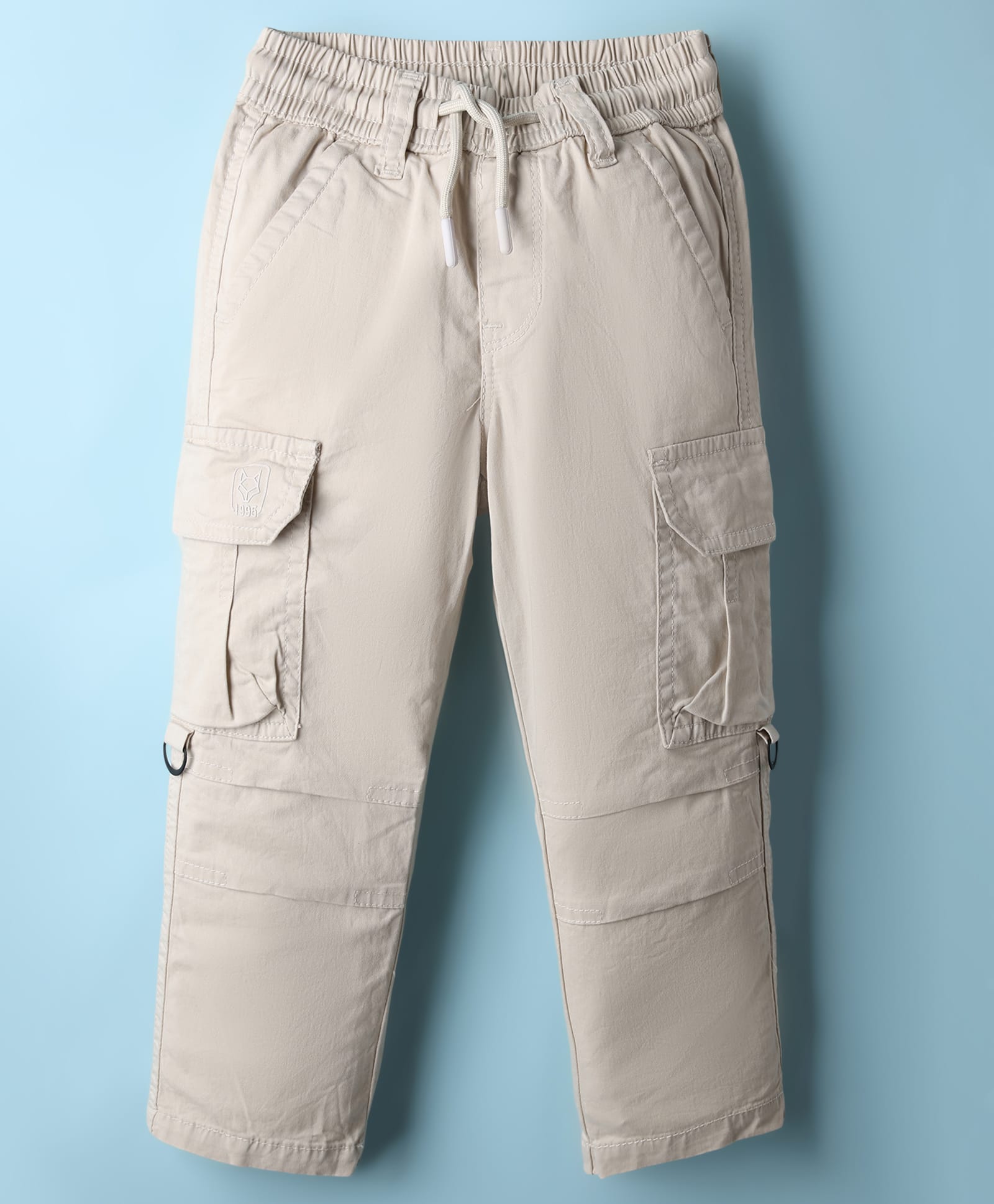 Ruff Cotton Woven Full Length Solid Colour Trouser With Cargo Pocket - Cream-picture-16