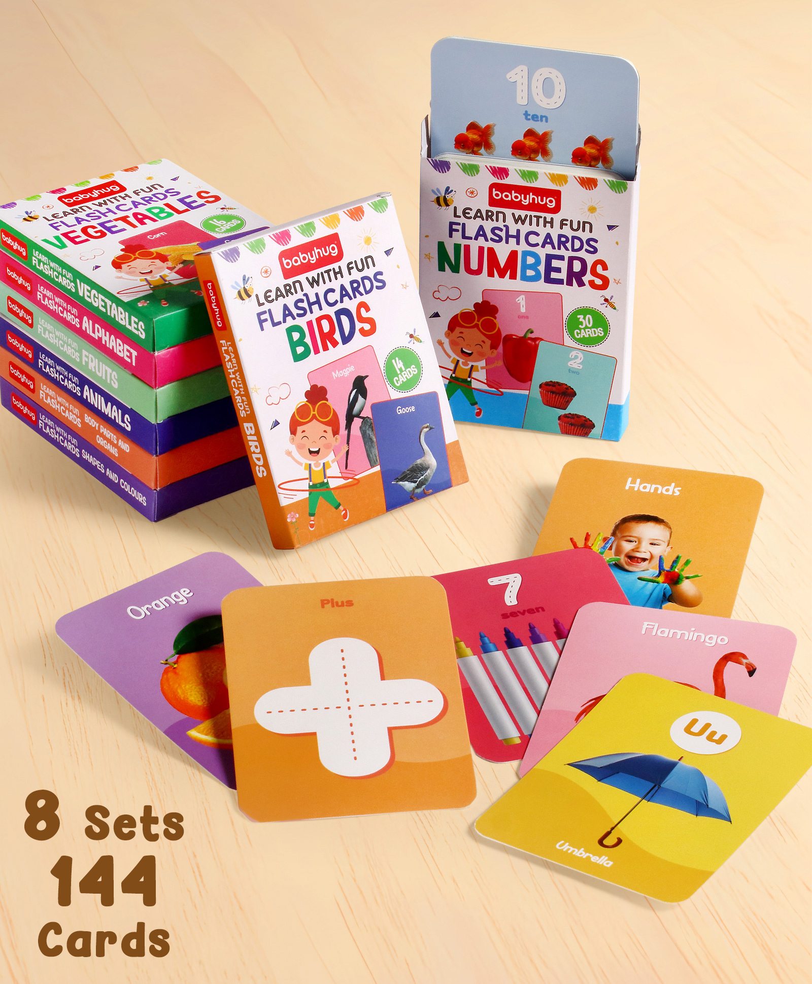 Babyhug 150 Piece Early Learning Flash Cards 8 Themes in One| Educational Double-Sided Cards| Montessori Learning| Fosters Interest| Colorful Cards| Safe & Non-Toxic - Multicolor