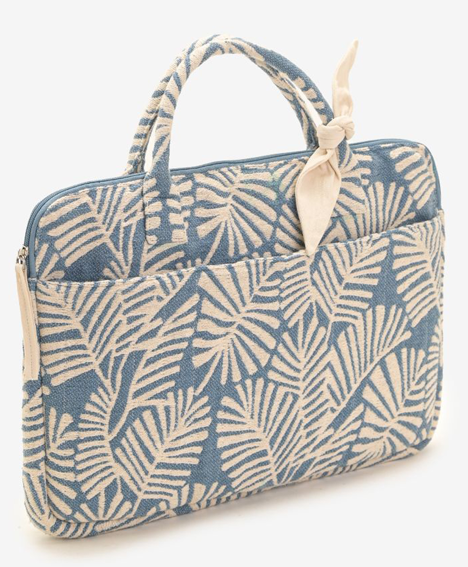 Boho girl Secret Garden Laptop Sleeve Handbag Teal Blue Floral Embroidered Jacquard | 15"-image-15