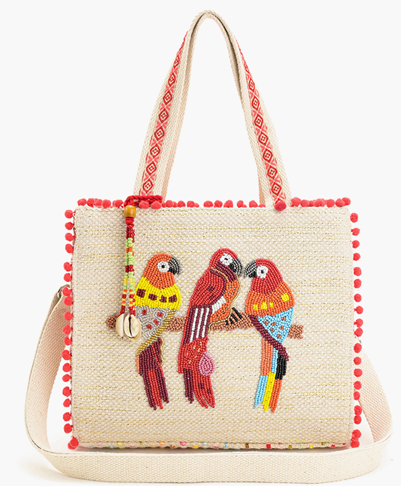 Boho girl Parrot Perch Tote Bag Beaded Parrots Design, Handcrafted Bag for Ladies, Colorful, Boho Chic Tote, Perfect for Casual Outings, Office Use, and Everyday Style for Women & Girls-image-43