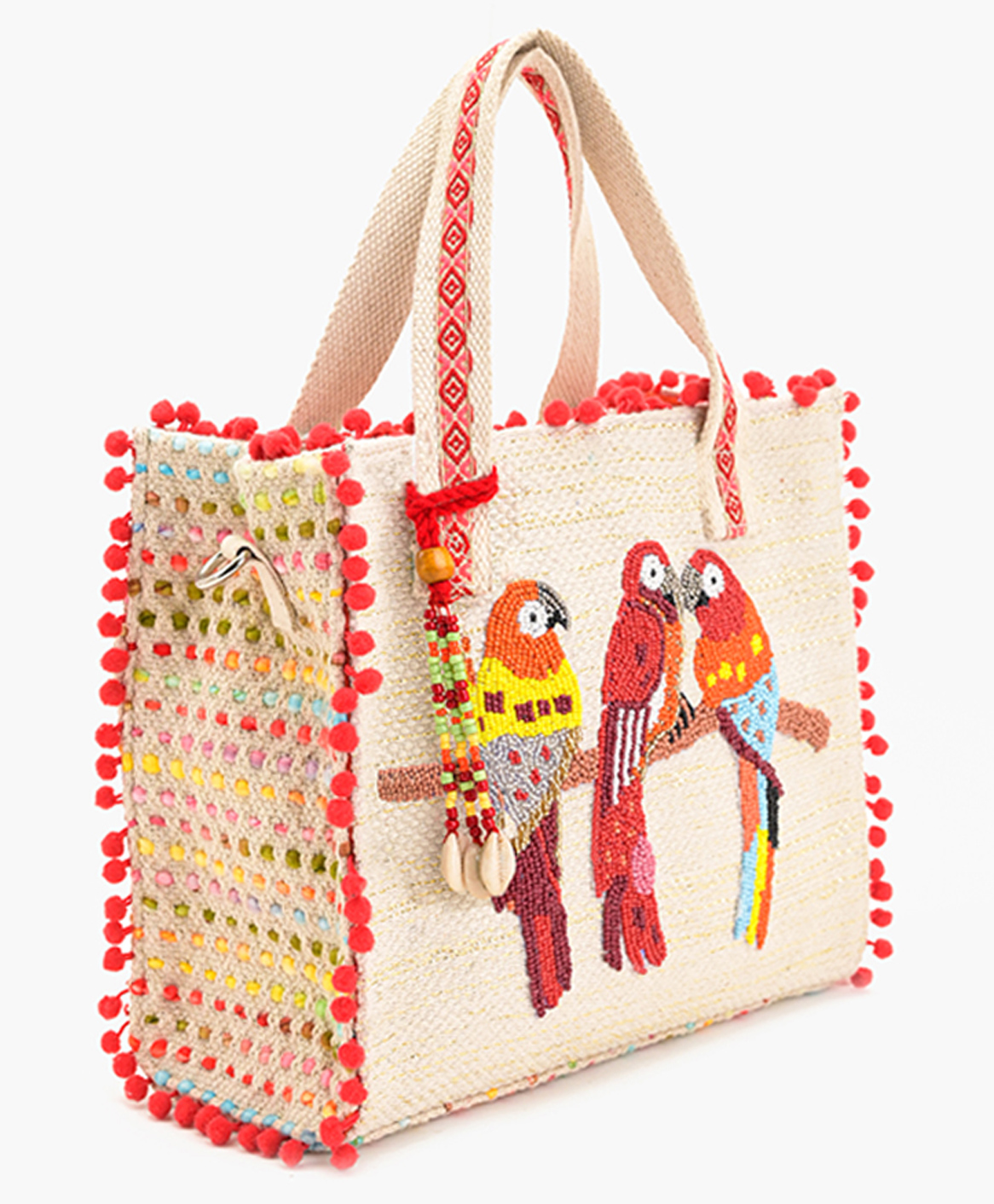 Boho girl Parrot Perch Tote Bag Beaded Parrots Design, Handcrafted Bag for Ladies, Colorful, Boho Chic Tote, Perfect for Casual Outings, Office Use, and Everyday Style for Women & Girls-image-44