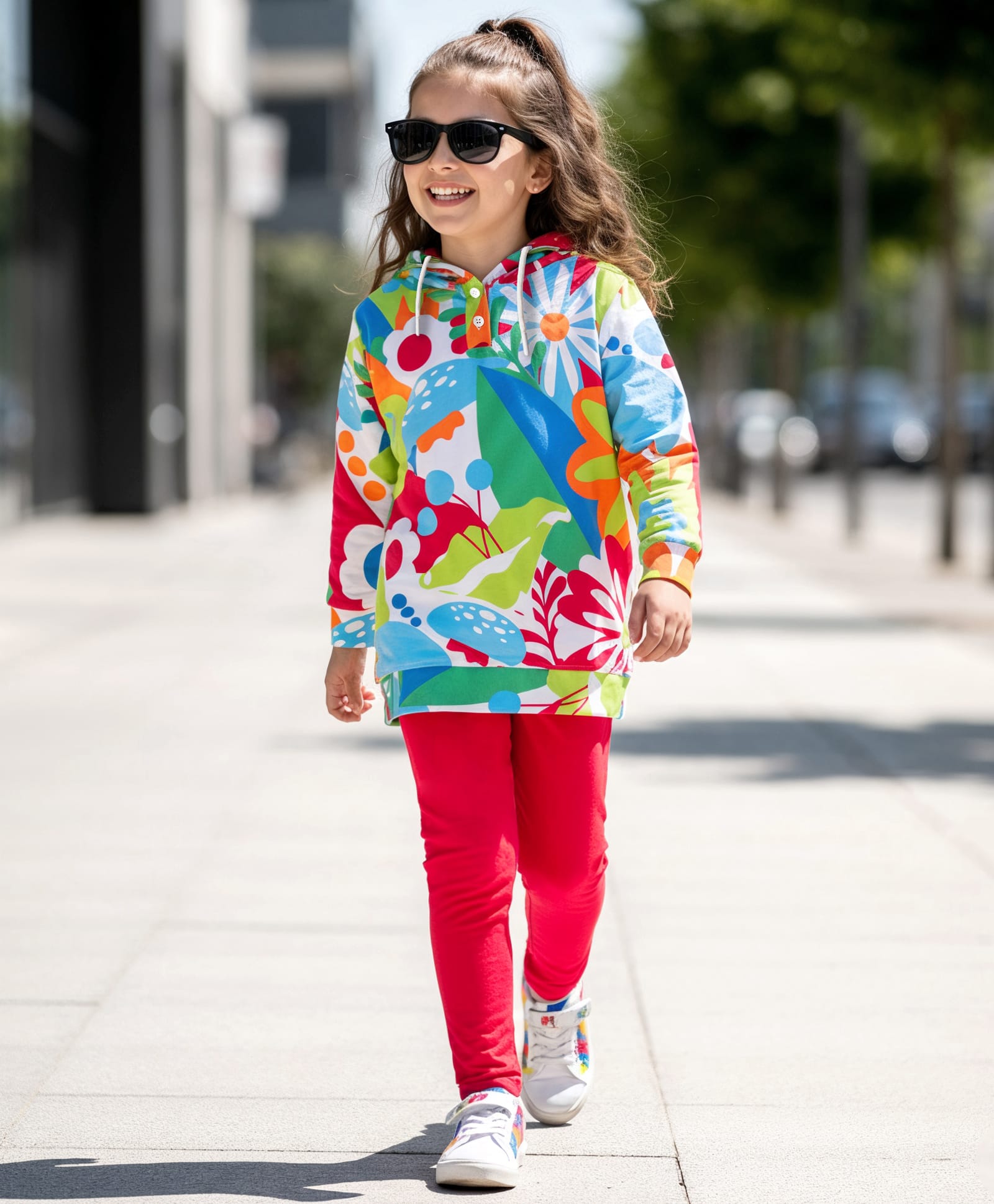 OLLINGTON ST. 100% Cotton Knit Floral Printed Full Sleeves Hooded Top & Stretchable Lycra Lounge Pant Set - Multicolor & Red-picture-38