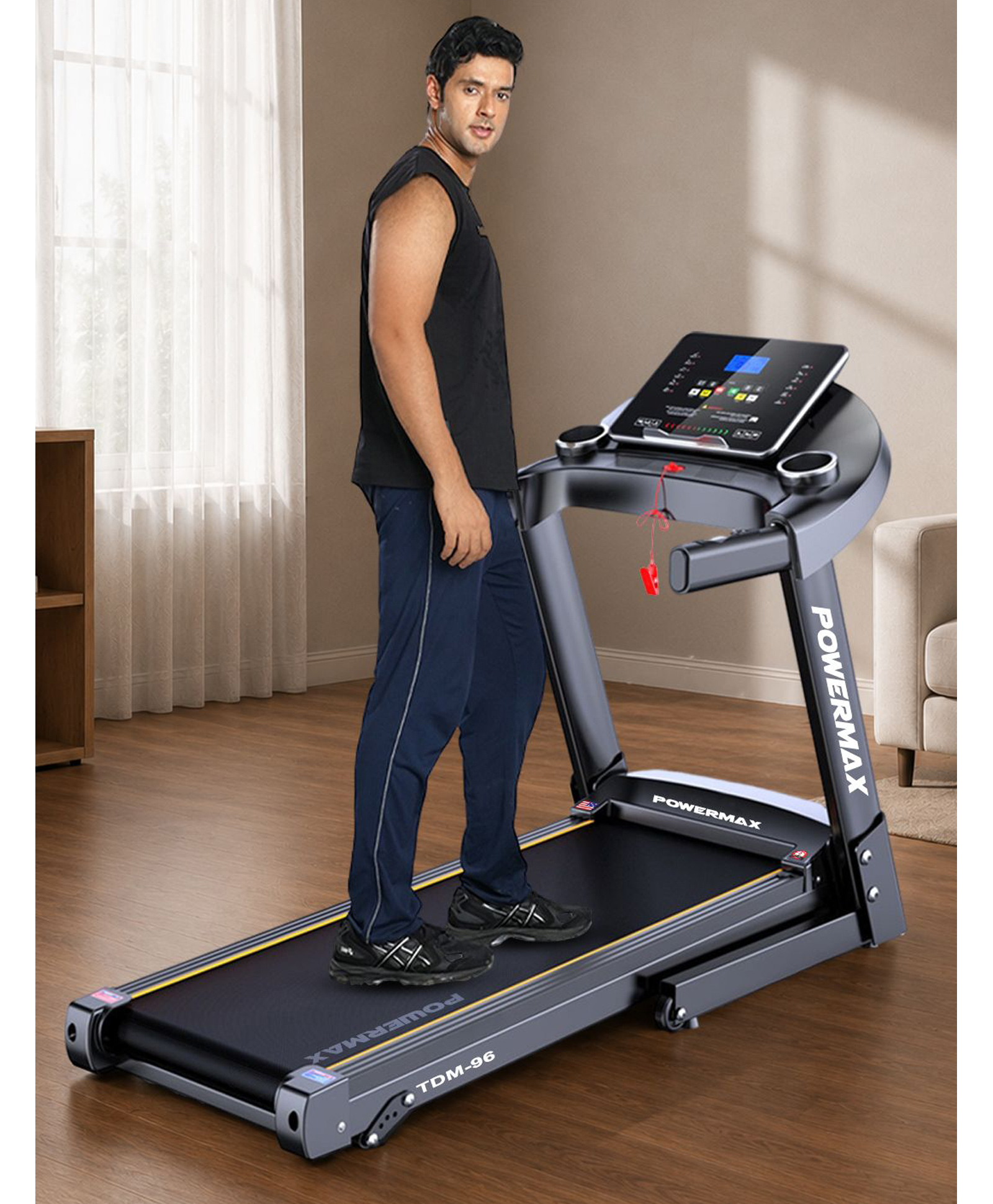 PowerMax Fitness TDM-96 4HP Motorised Treadmill for Home Use [ Max User Wt. 110kg | LCD Display | Bluetooth for Music & Mobile App | 3 Level Manual Incline ] Free (DIY) Installation Assistance-image-8