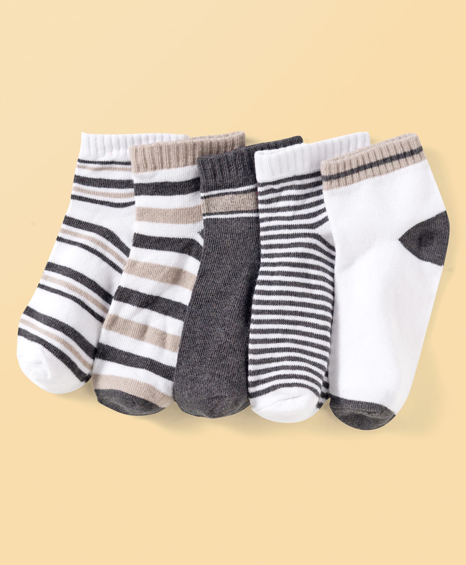 Honeyhap Premium Cotton Bamboo Spandex Knit Ankle Length Socks with Bio Finish & Stripes Pack of 5 - Ginger Root Off White Dark Grey Melange & White-picture-14