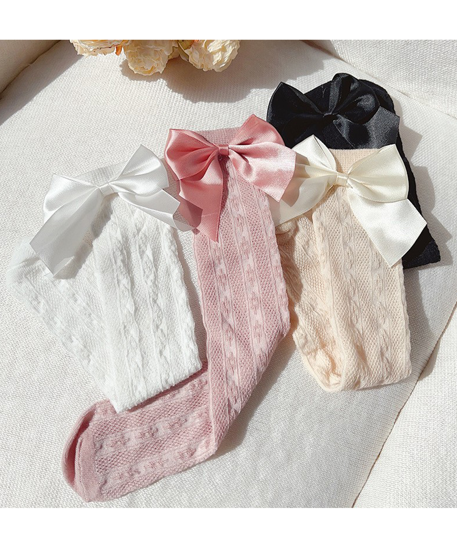 Kidofash Pack Of 4 Bow Applique Detailed & Self Designed Socks - Dark Pink-image-47