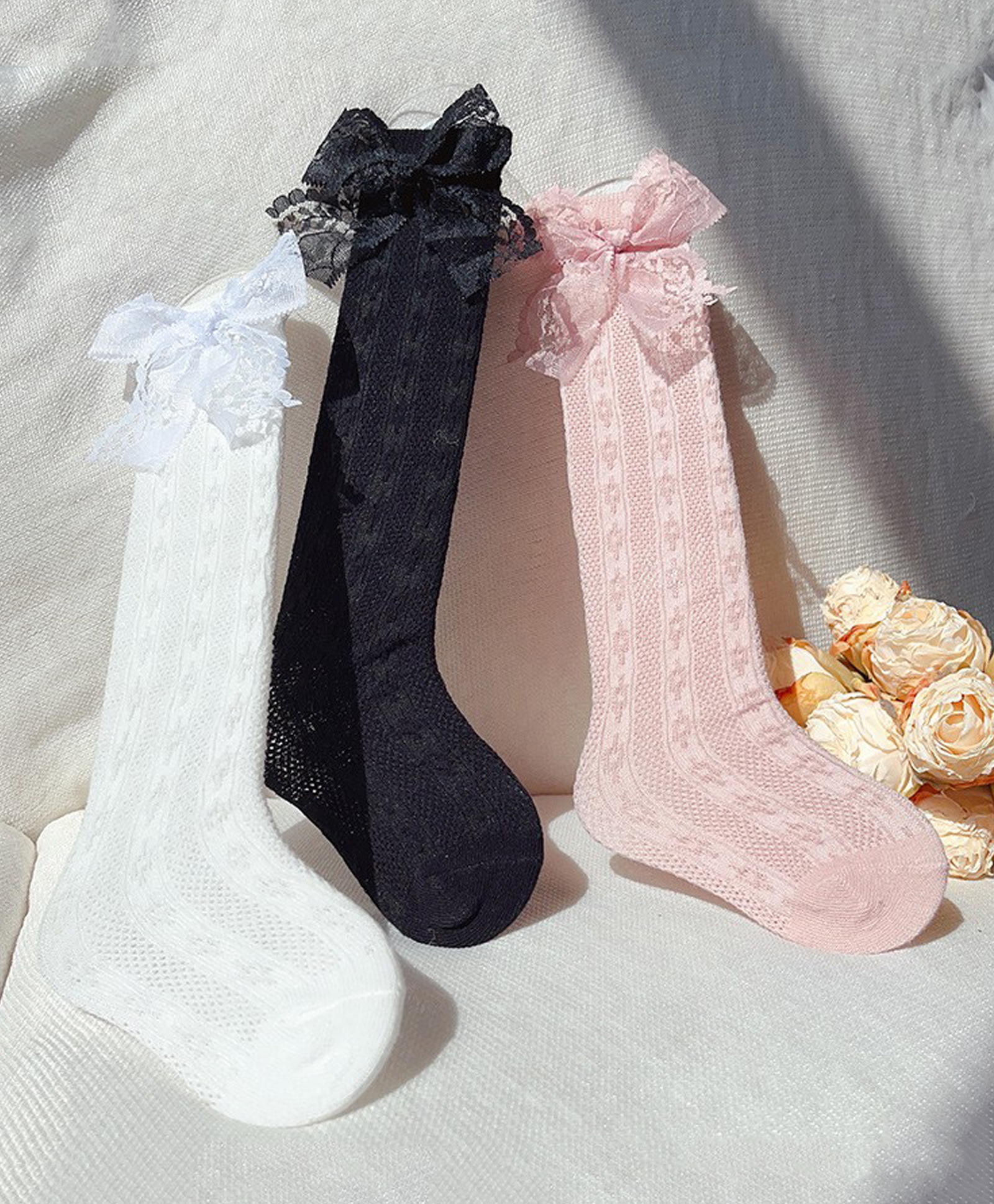 Kidofash Pack Of 3 Bow Applique Detailed & Self Designed Socks - Dark Pink-image-48