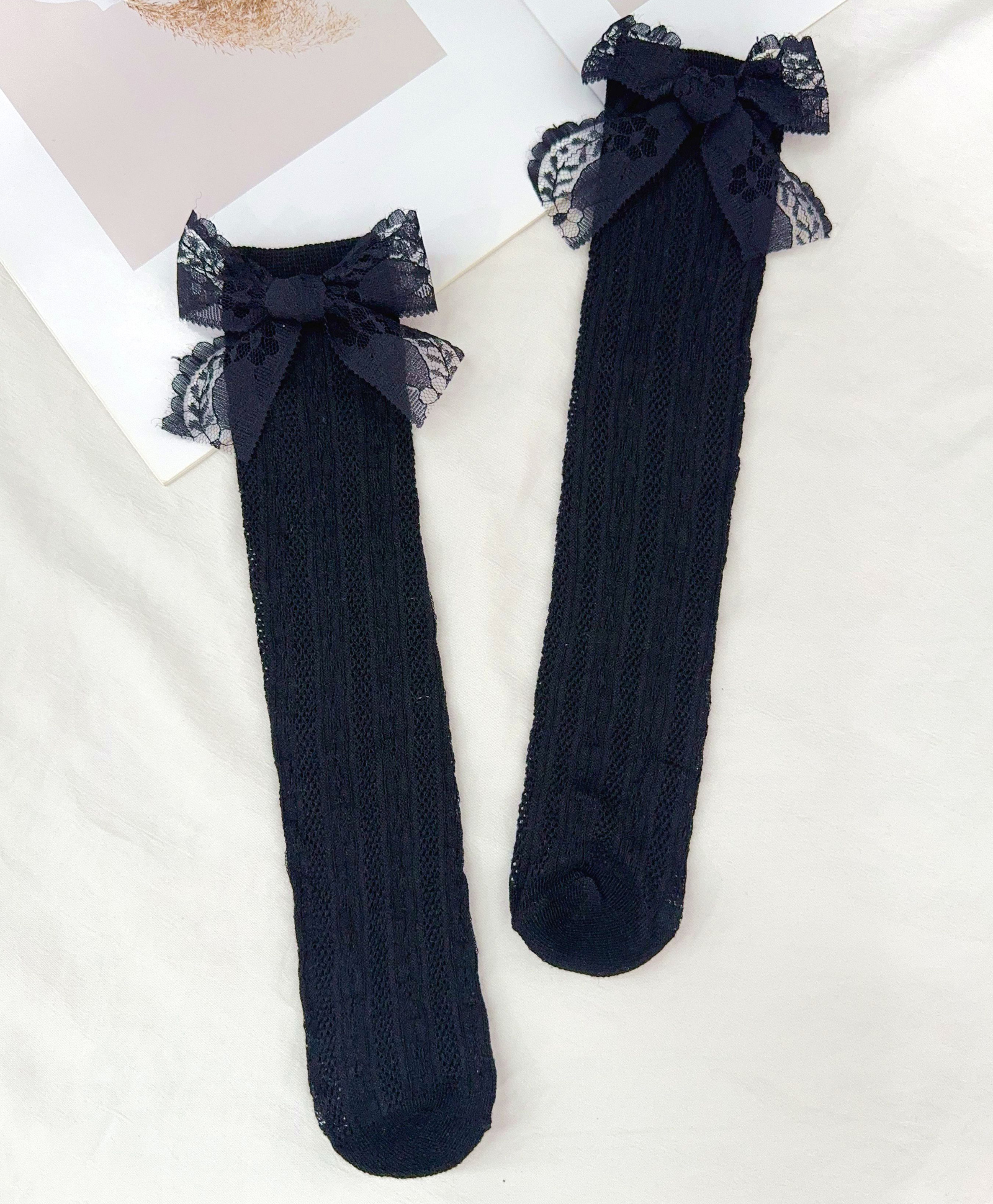 Kidofash Knit Bow Applique Detailed Socks - Black-picture-37
