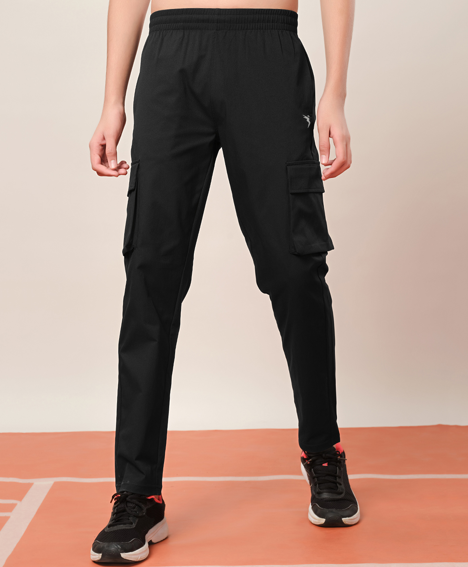 Technosport Knit Breathable & Moisture Wicking Solid Sports Cargo Track Pants - Black-picture-12