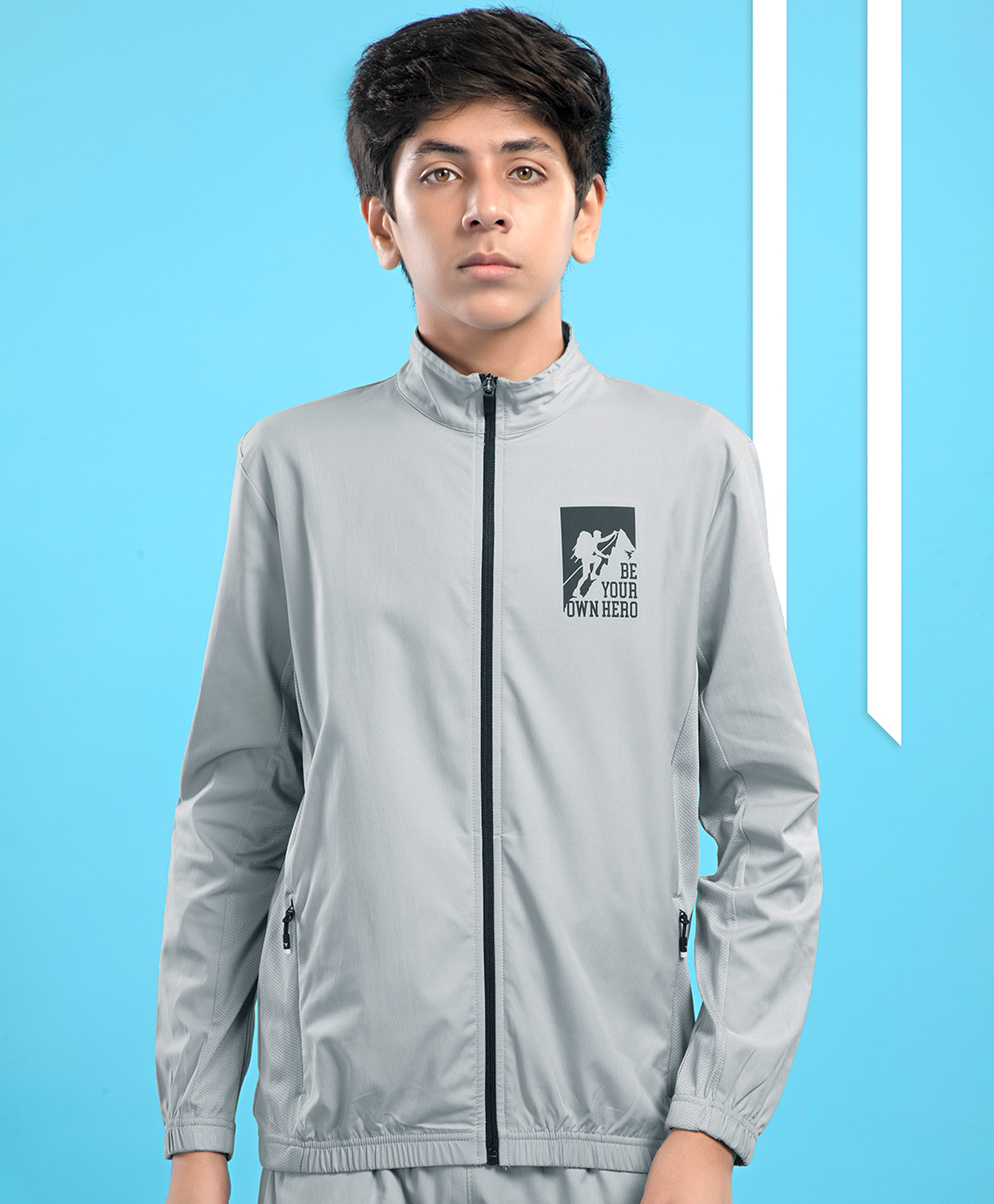 Technosport Woven Full Sleeves Be Your Own Hero Text Printed Sun Protection & Breathable Sports Jacket - Grey-picture-15