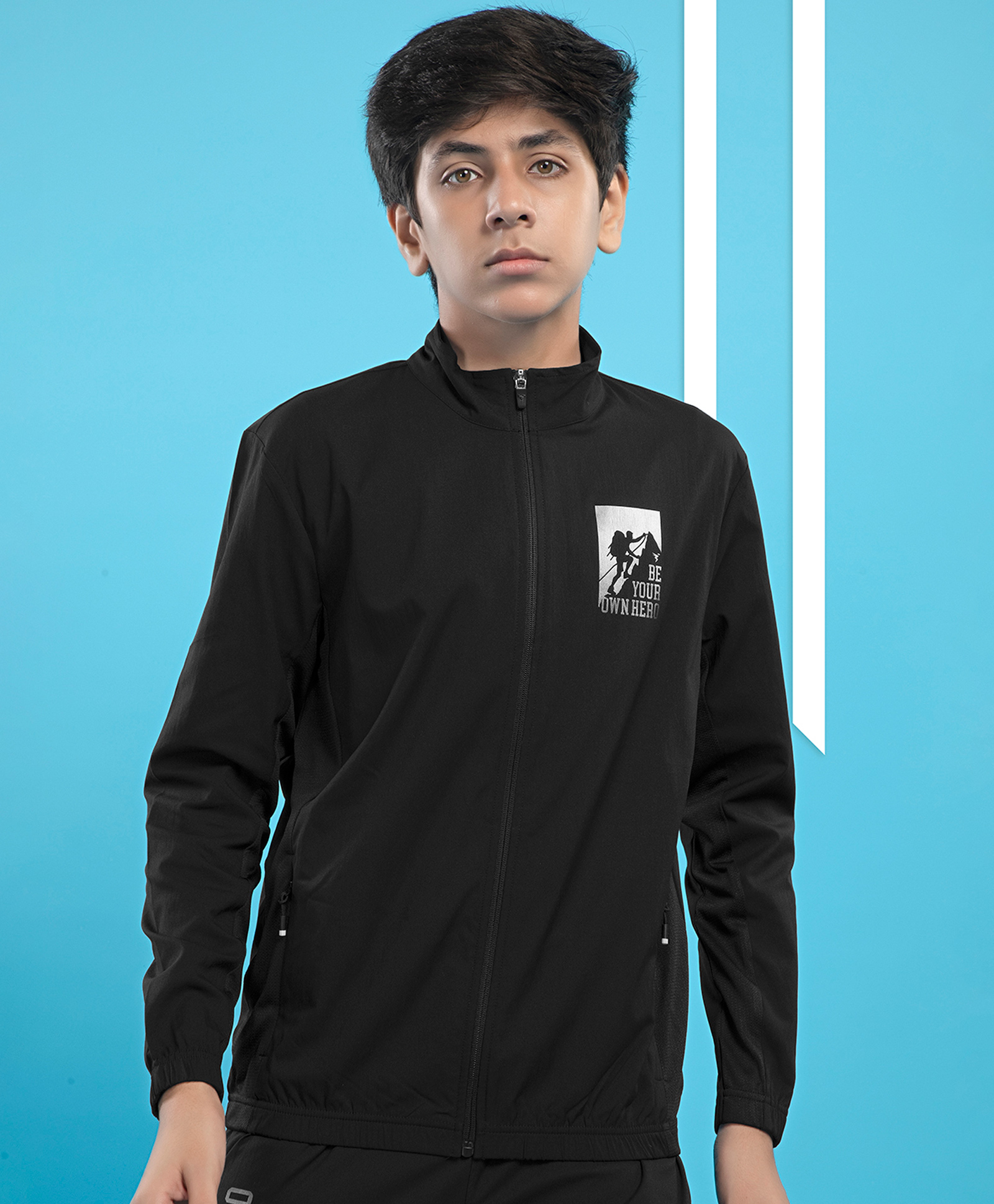 Technosport Woven Full Sleeves Be Your Own Hero Text Printed Sun Protection & Breathable Sports Jacket - Black-image-49