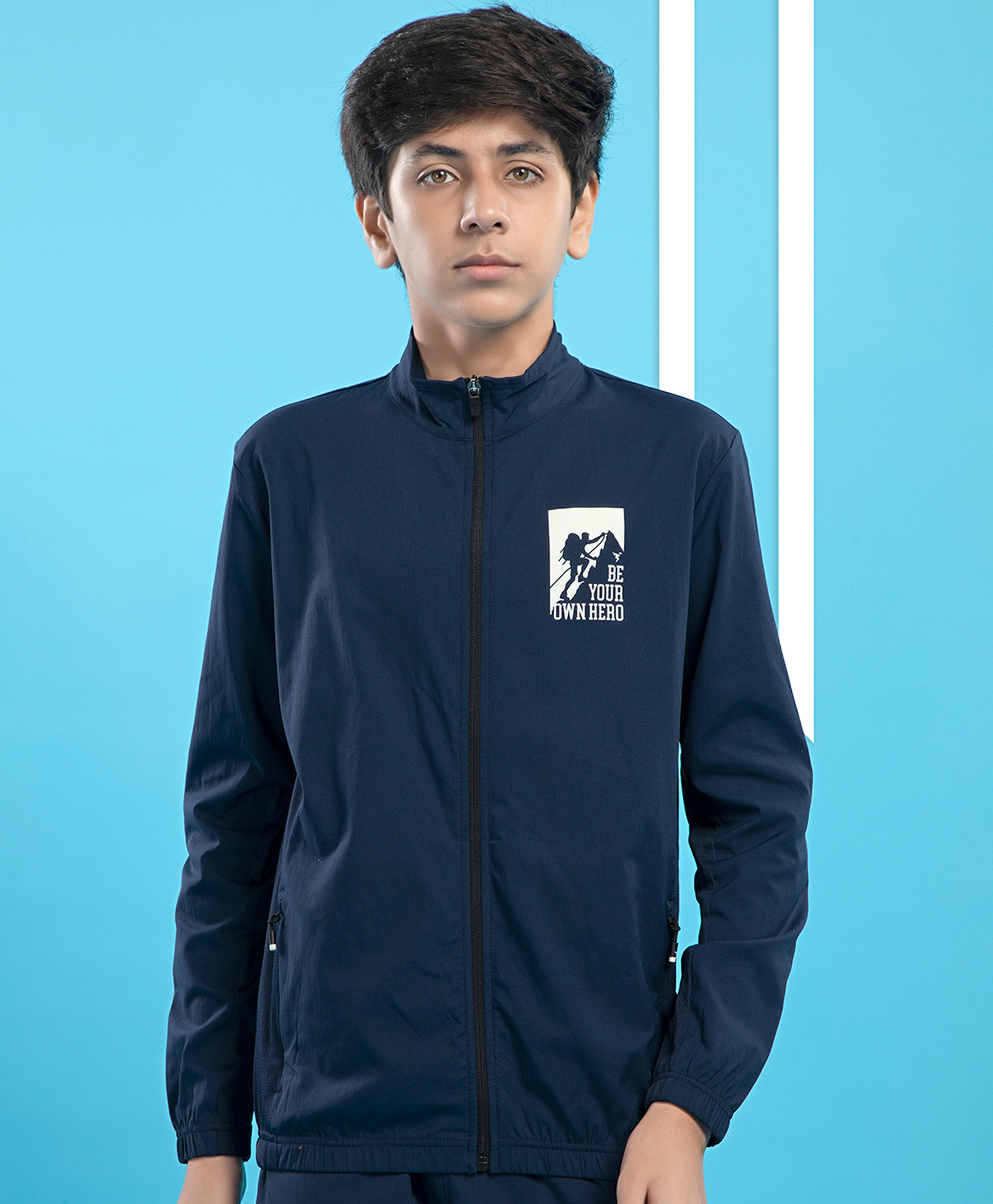 Technosport Woven Full Sleeves Be Your Own Hero Text Printed Sun Protection & Breathable Sports Jacket - Navy Blue-picture-13