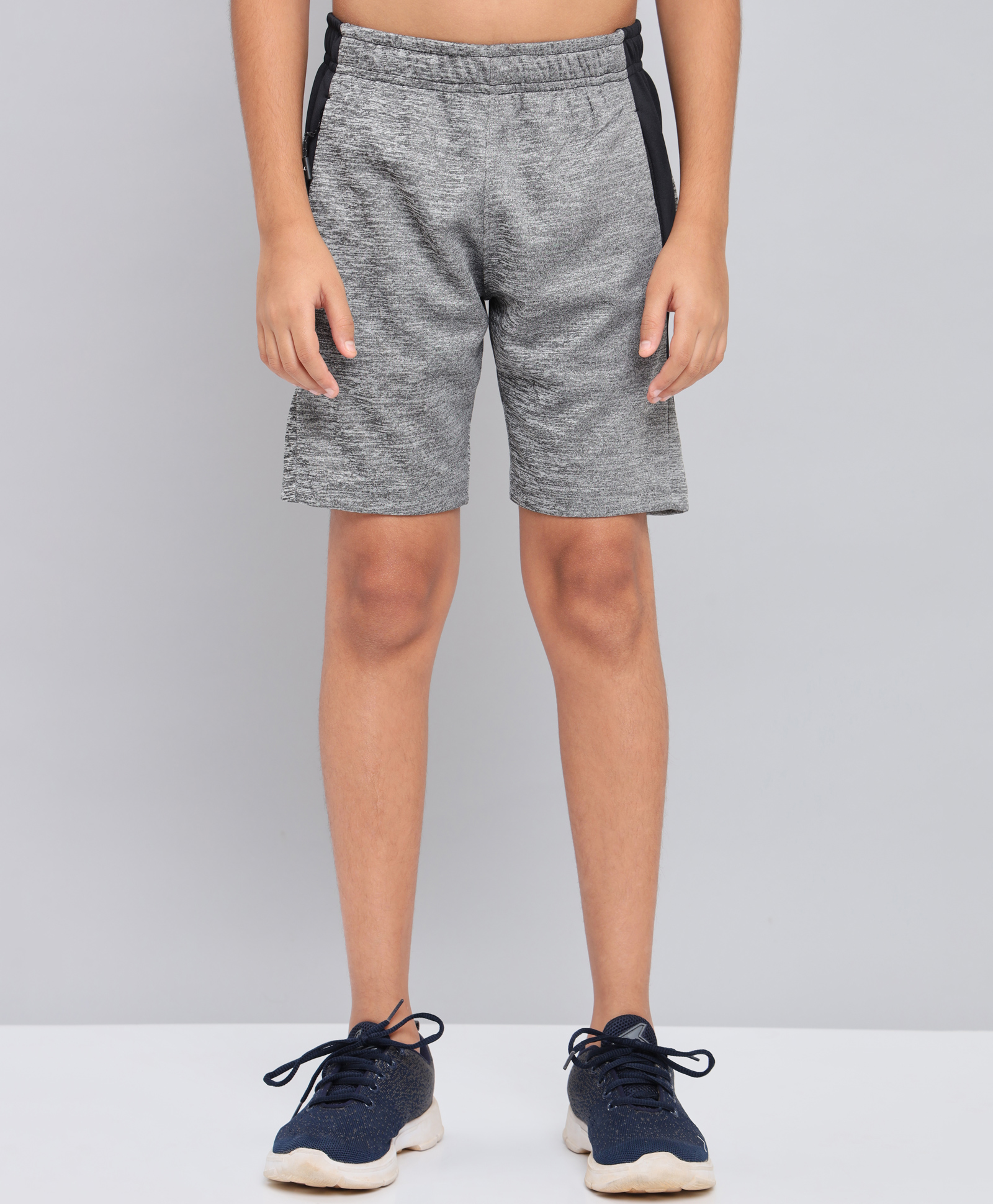 Technosport Knit Colour Blocked Dry Fit & Breathable Sports Shorts - Black & Grey-image-40