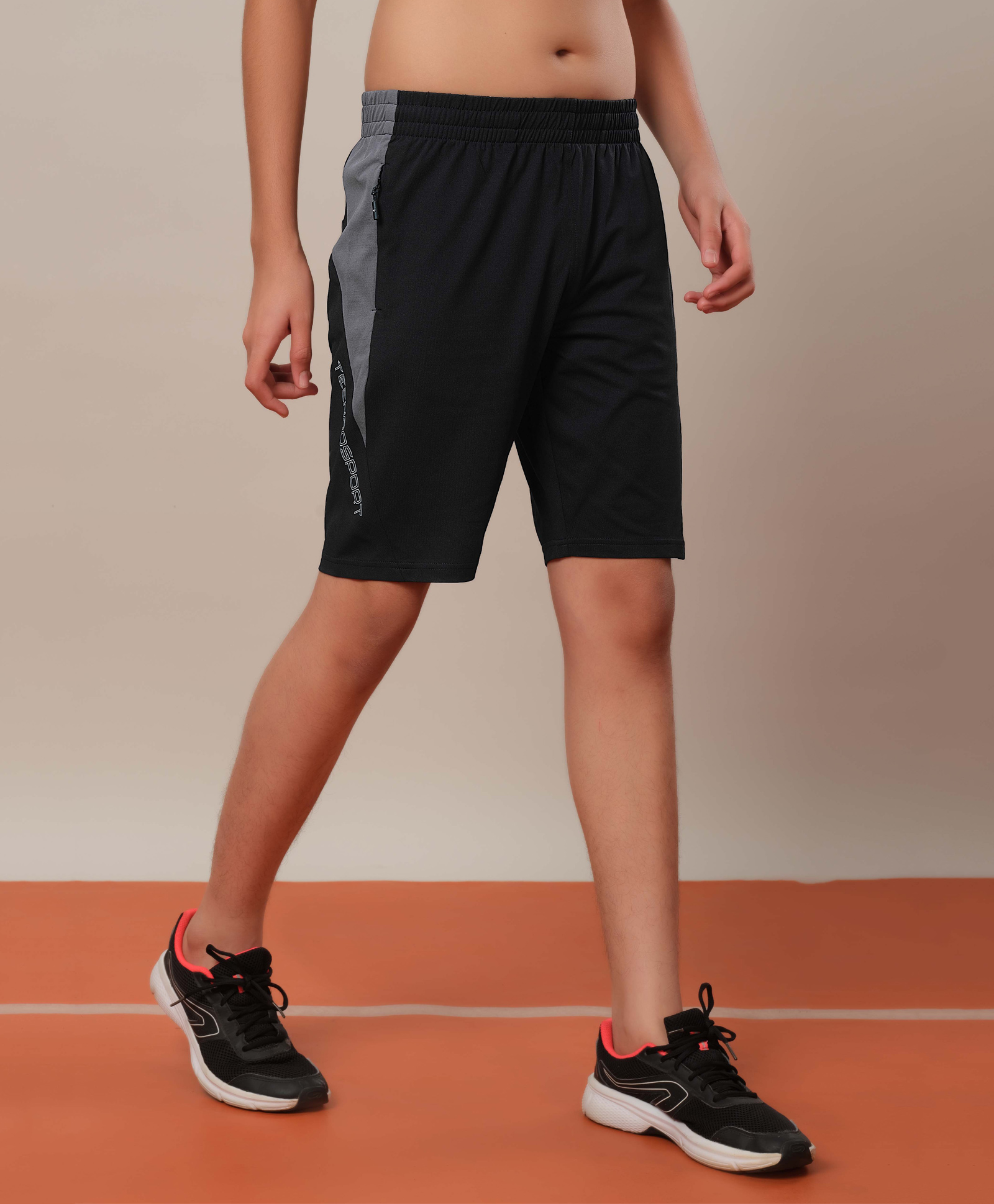 Technosport Knit Colour Blocked Dry Fit & Breathable Sports Shorts - Black-image-39