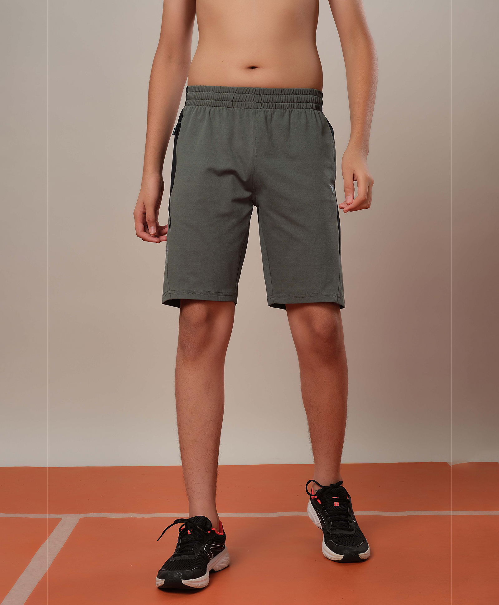 Technosport Knit Colour Blocked Dry Fit & Breathable Sports Shorts - Olive Green-picture-14