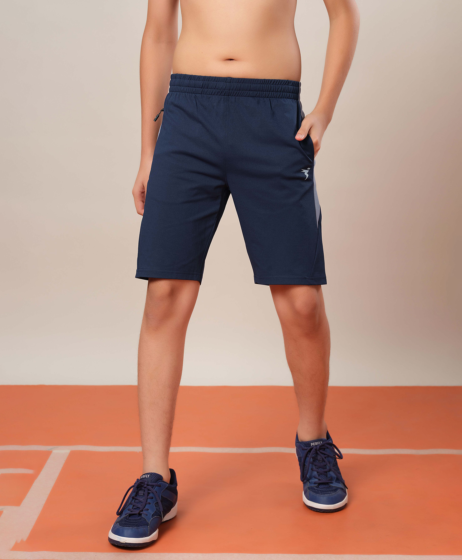 Technosport Knit Colour Blocked Dry Fit & Breathable Sports Shorts - Navy Blue-picture-12