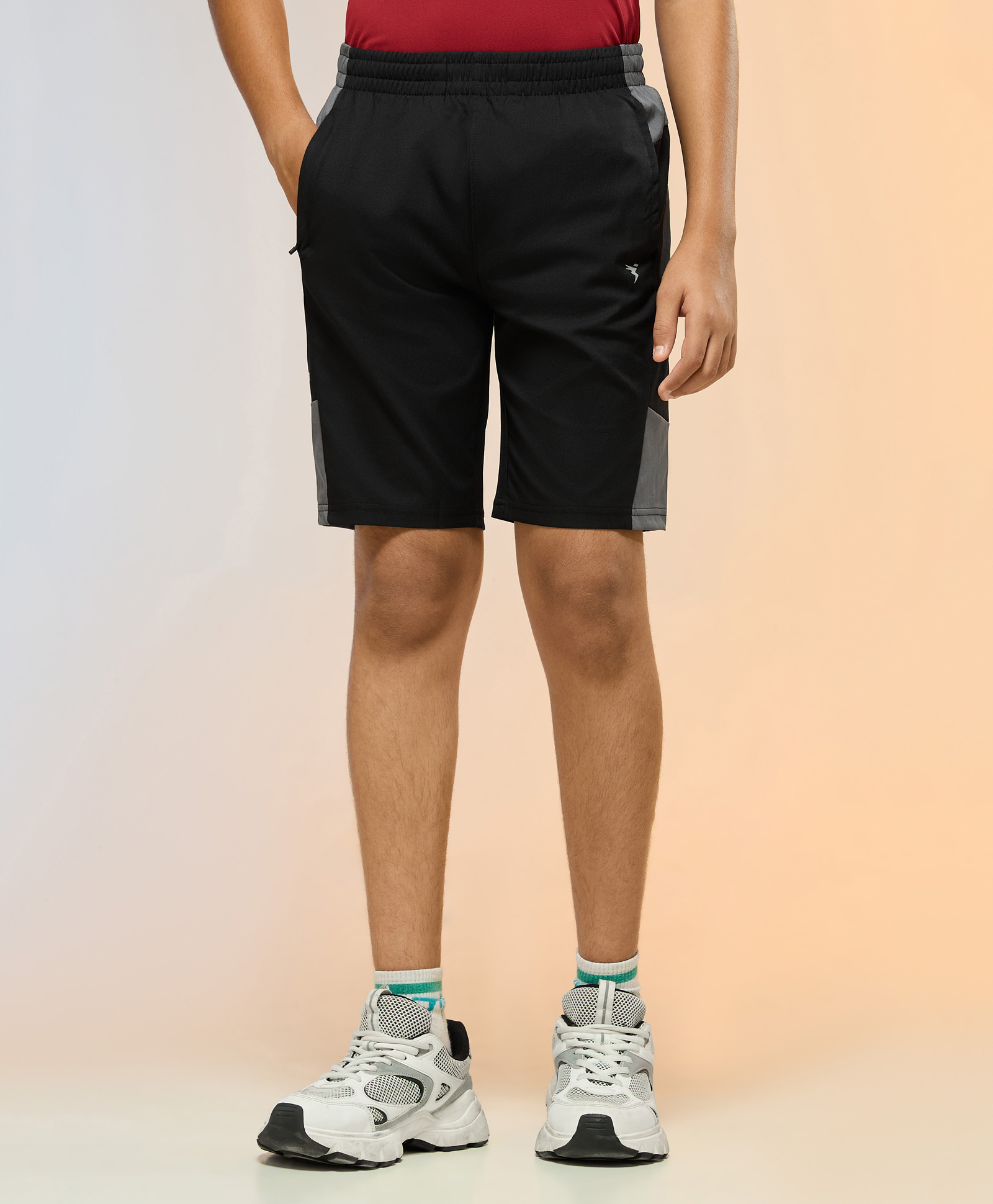 Technosport Knit Colour Blocked Dry Fit & Breathable Sports Shorts - Iron Grey-picture-22