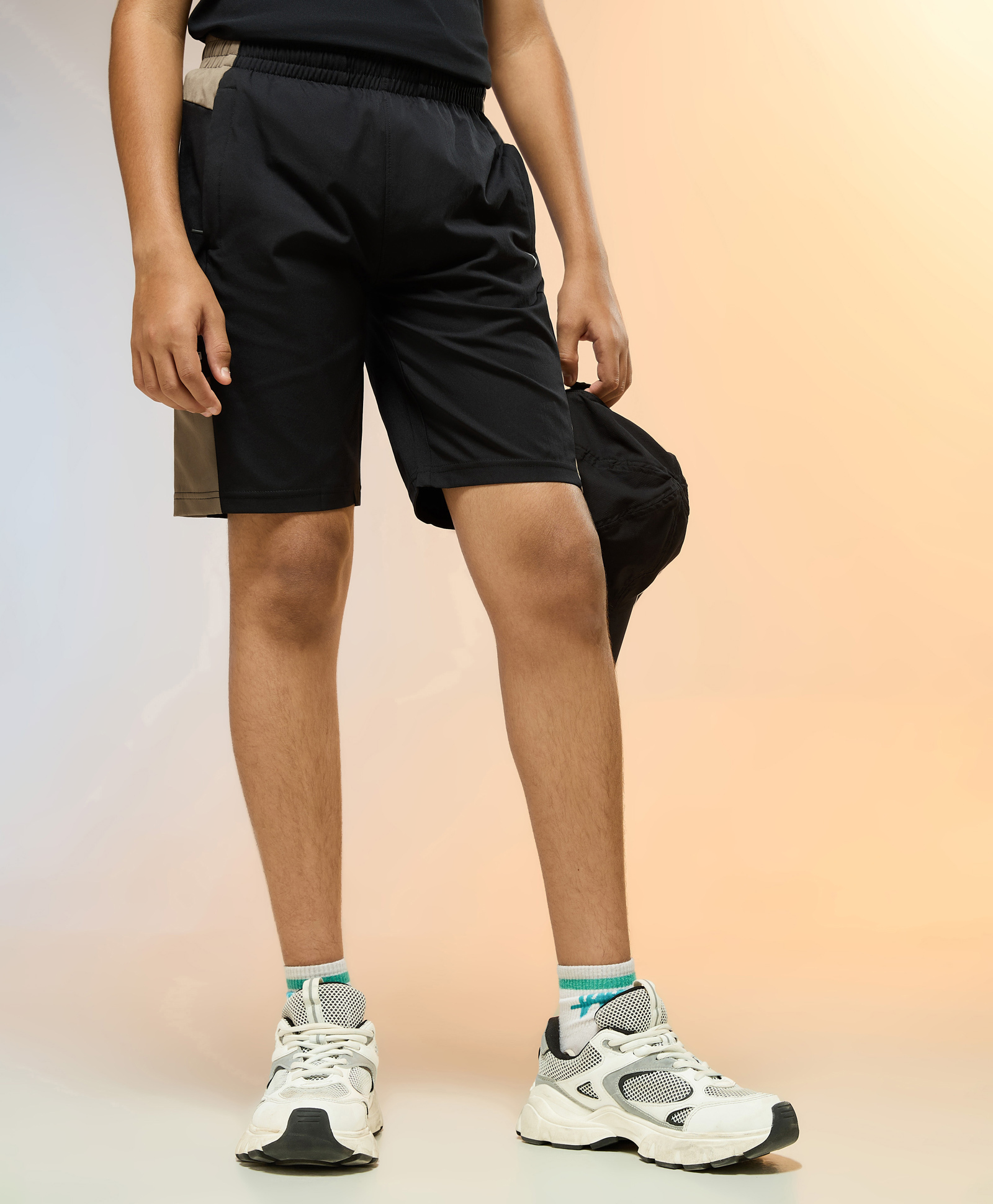 Technosport Knit Colour Blocked Dry Fit & Breathable Sports Shorts - Black-image-46