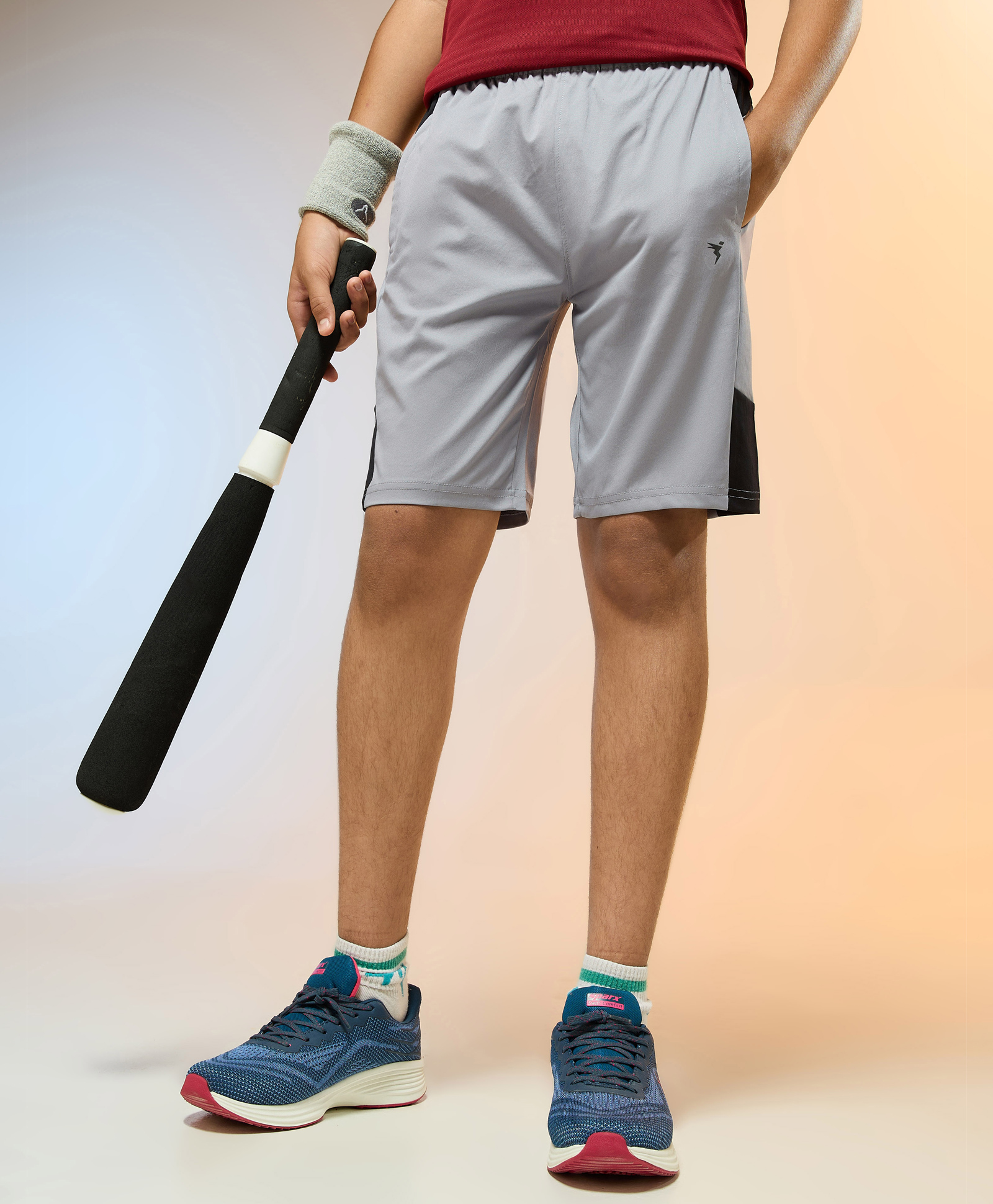 Technosport Knit Colour Blocked Dry Fit & Breathable Sports Shorts - Light Grey-picture-17