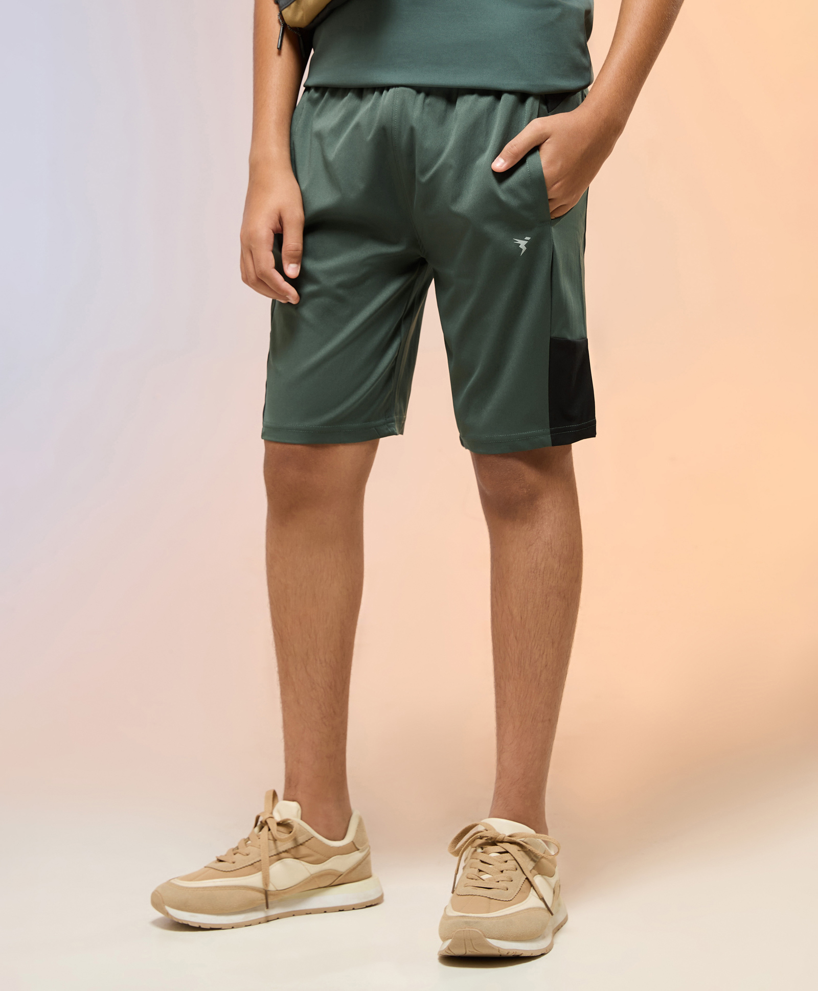 Technosport Knit Colour Blocked Dry Fit & Breathable Sports Shorts - Green-picture-24