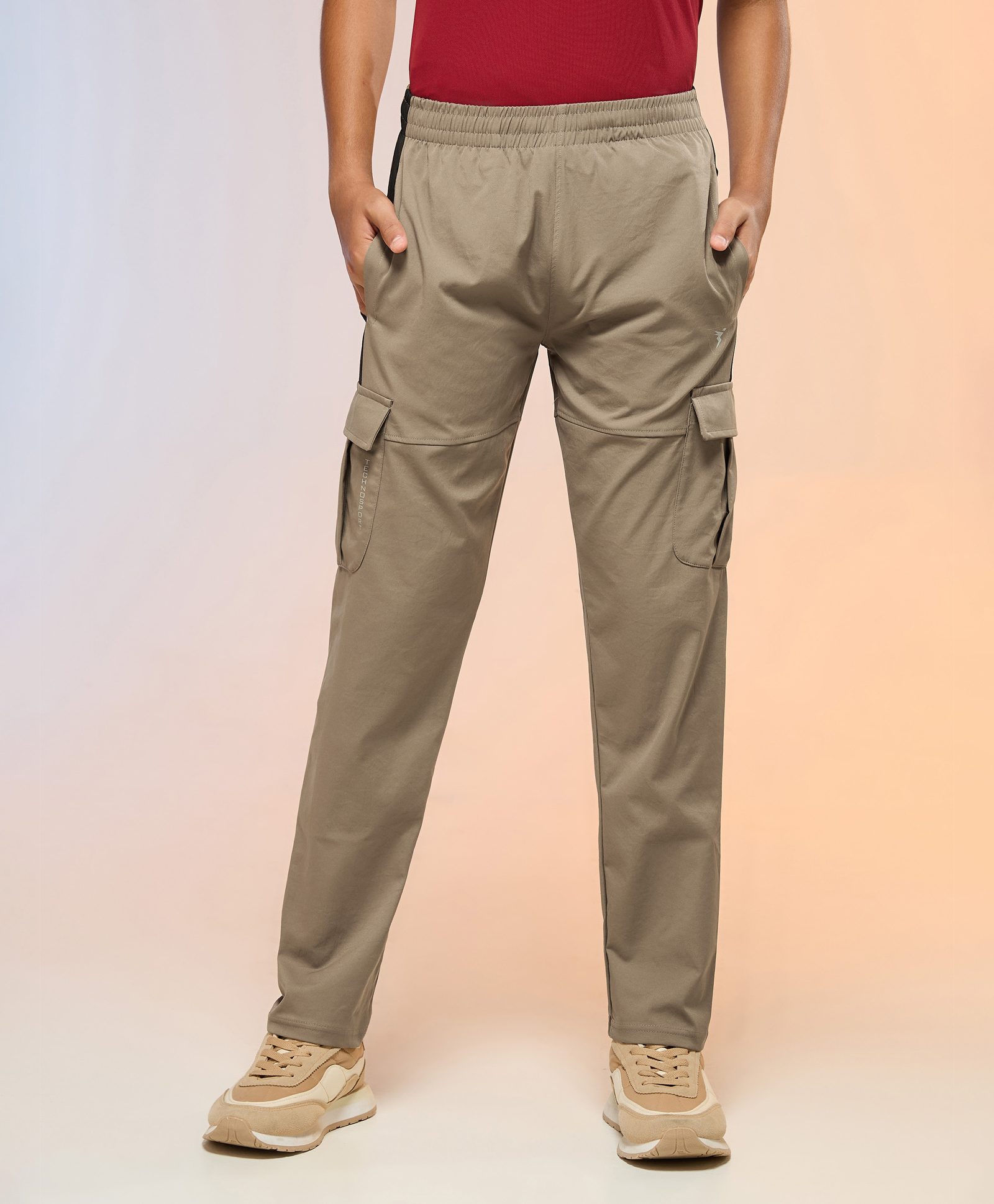 Technosport Knit Colour Blocked Breathable & Moisture Wicking Sports Cargo Track Pants - Brown-picture-34