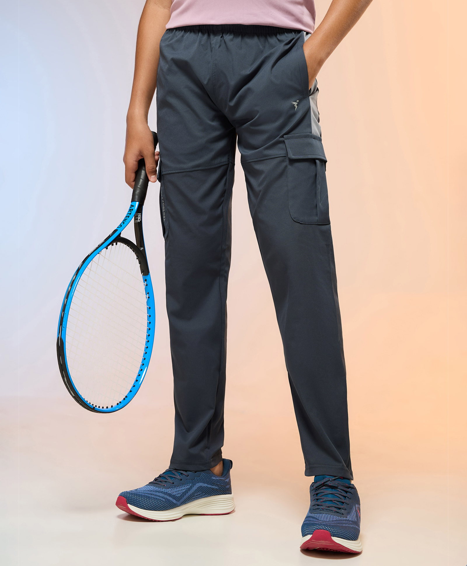 Technosport Knit Colour Blocked Breathable & Moisture Wicking Sports Cargo Track Pants - Grey-picture-27