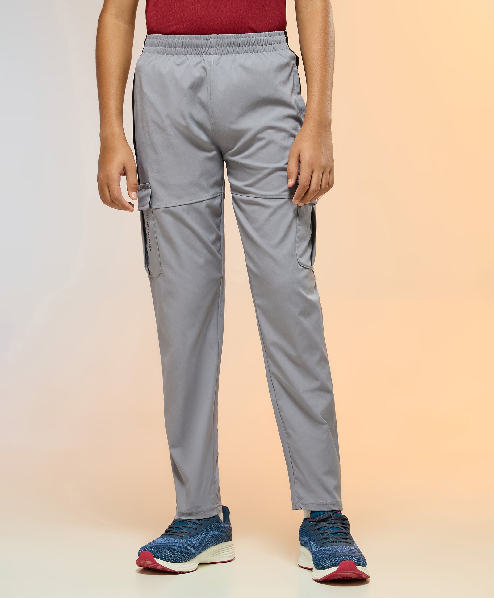 Technosport Knit Colour Blocked Breathable & Moisture Wicking Sports Cargo Track Pants - Light Grey-image-49