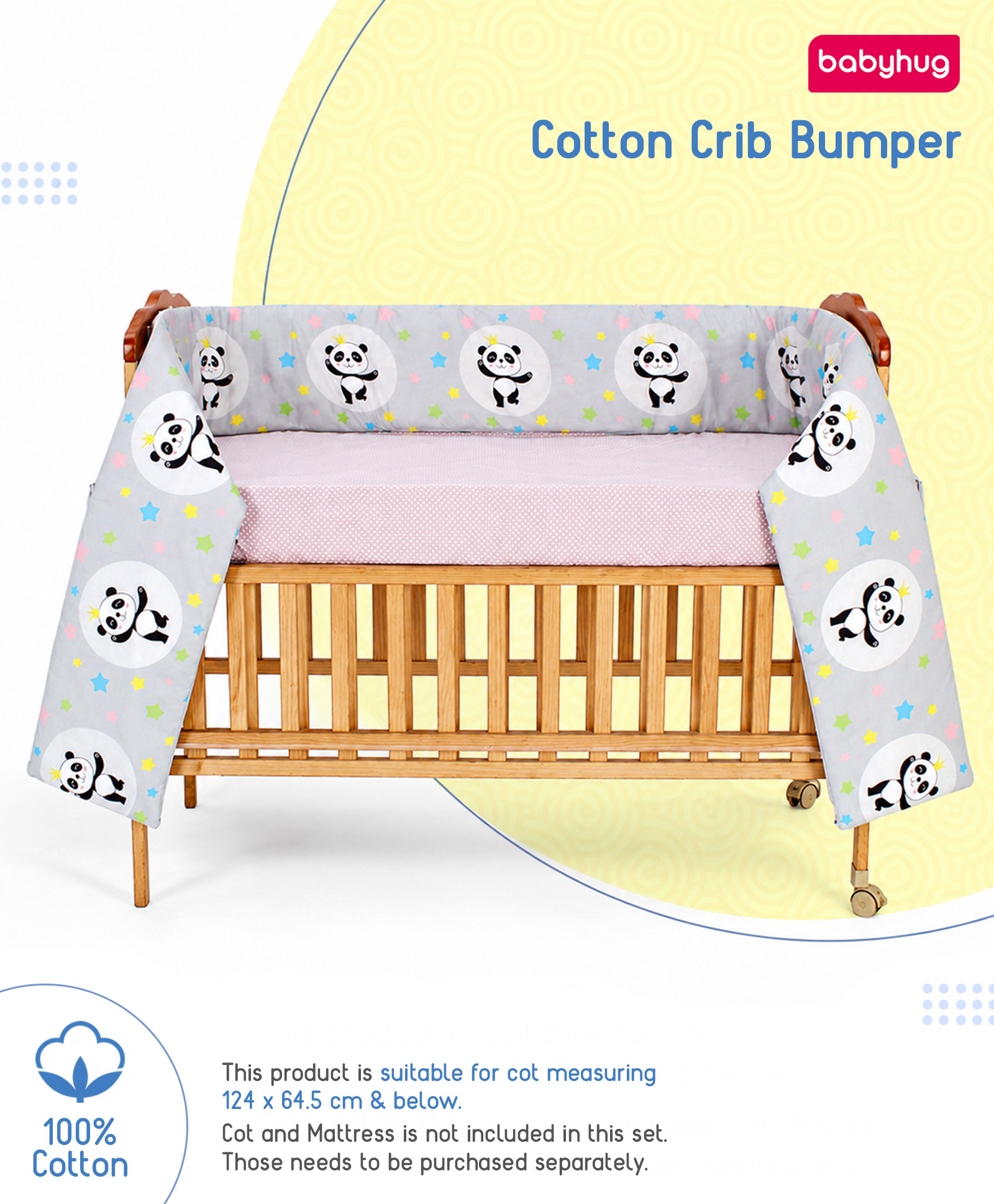 Babyhug 100% Cotton Extra Large Cot Bumper Panda Print - Grey| Soft Cushioned Crib Protector| Breathable Fabric| Easy to setup| Prevents Bumps| 0-24 Months| New Born & Toddler Gifting-image-33