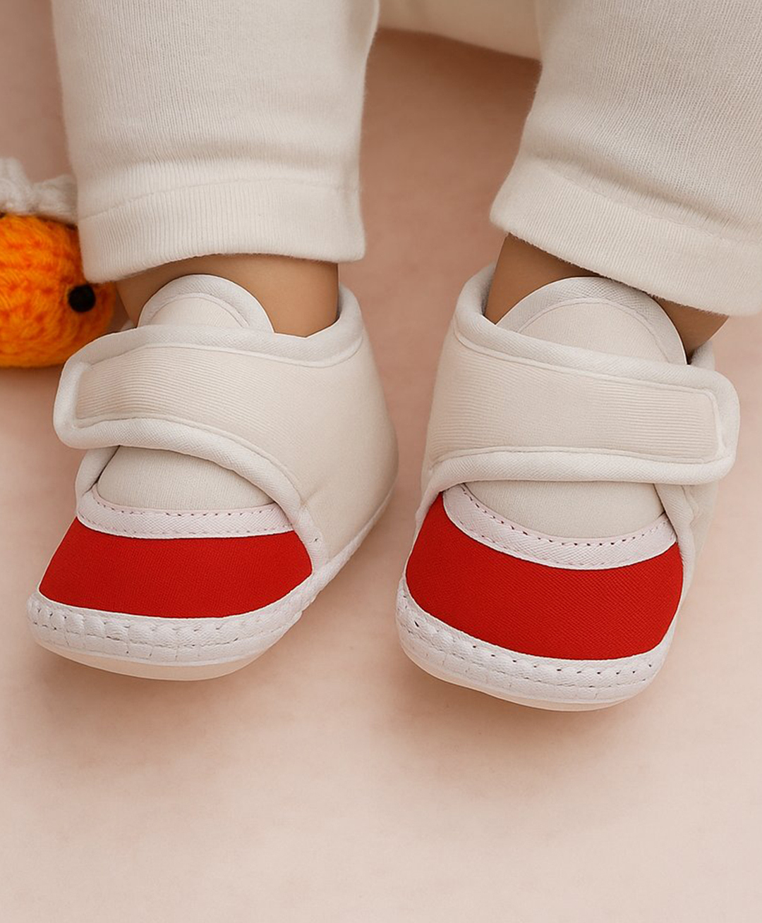 Neska Moda Colour Blocked Velcro Closure Booties - White & Red-picture-20