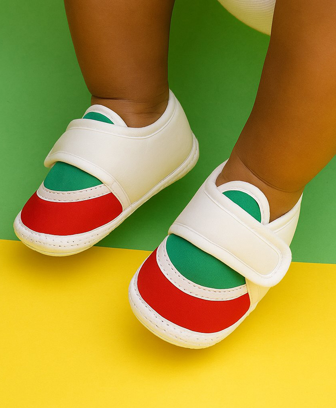 Neska Moda Colour Blocked Velcro Closure Booties - White Red & Green-picture-15